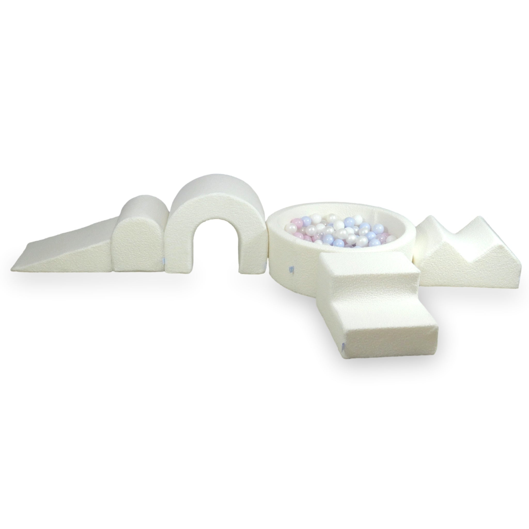 Aire de jeux en mousse avec piscine ronde 90x30 Boucle Blanc + 5 éléments + 200 balles