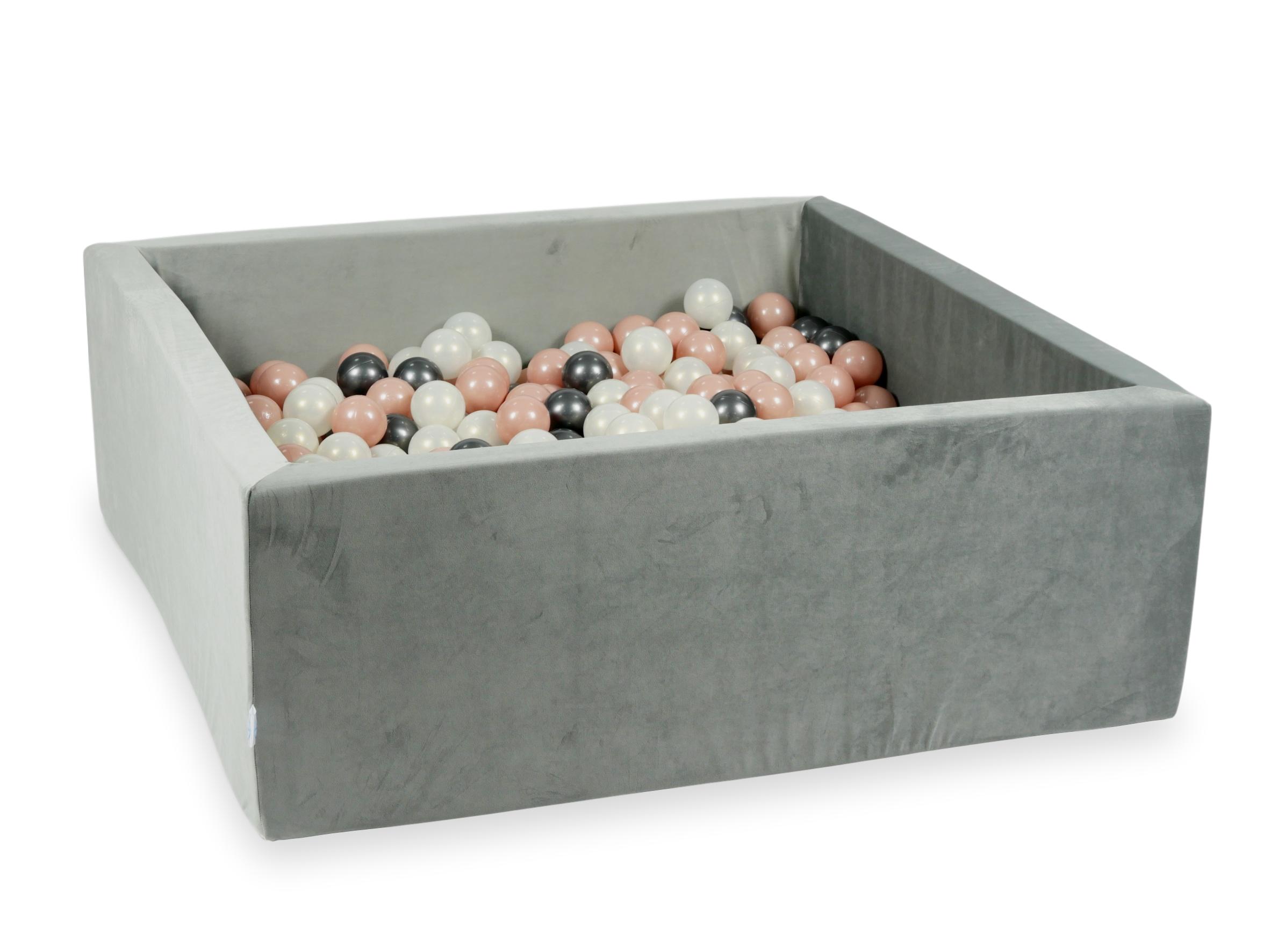 Piscine à balles carrée 110x110x40 cm en velours velvet Gris, 600 balles