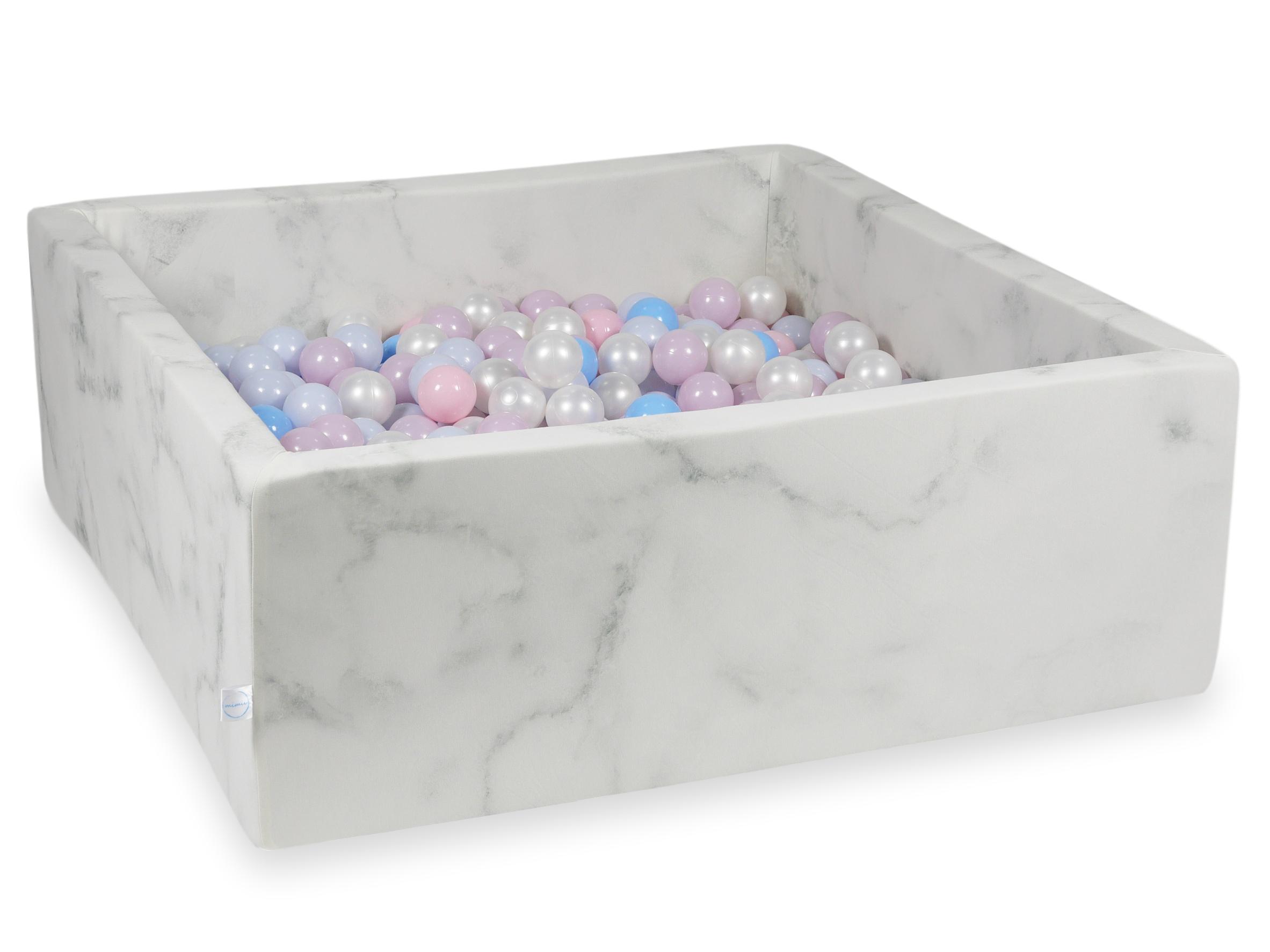 Piscine à balles carrée 110x110x40 cm en velours Marble, 600 balles
