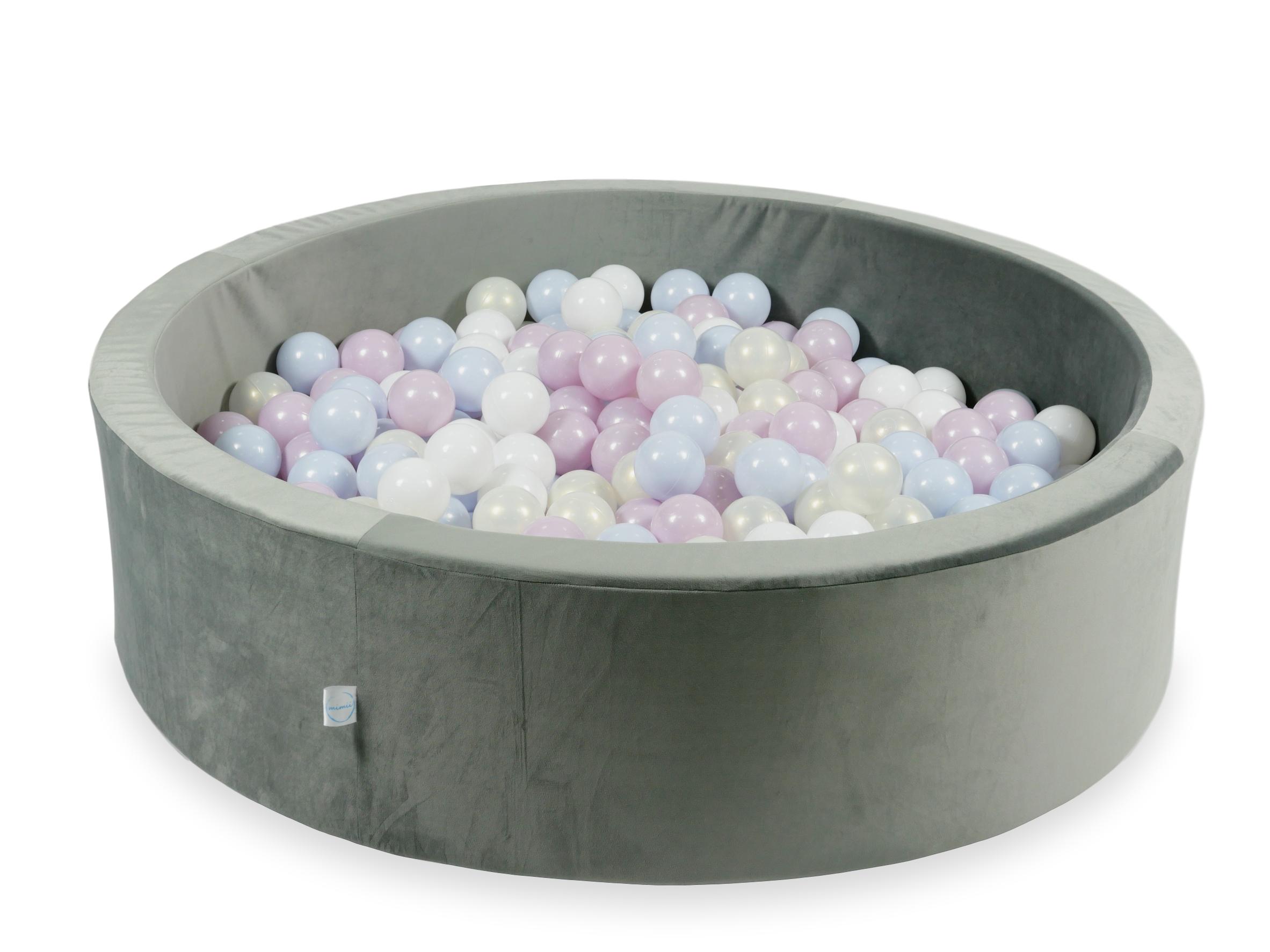 Piscine à balles en velours velvet gris 110x30 cm avec 400 balles