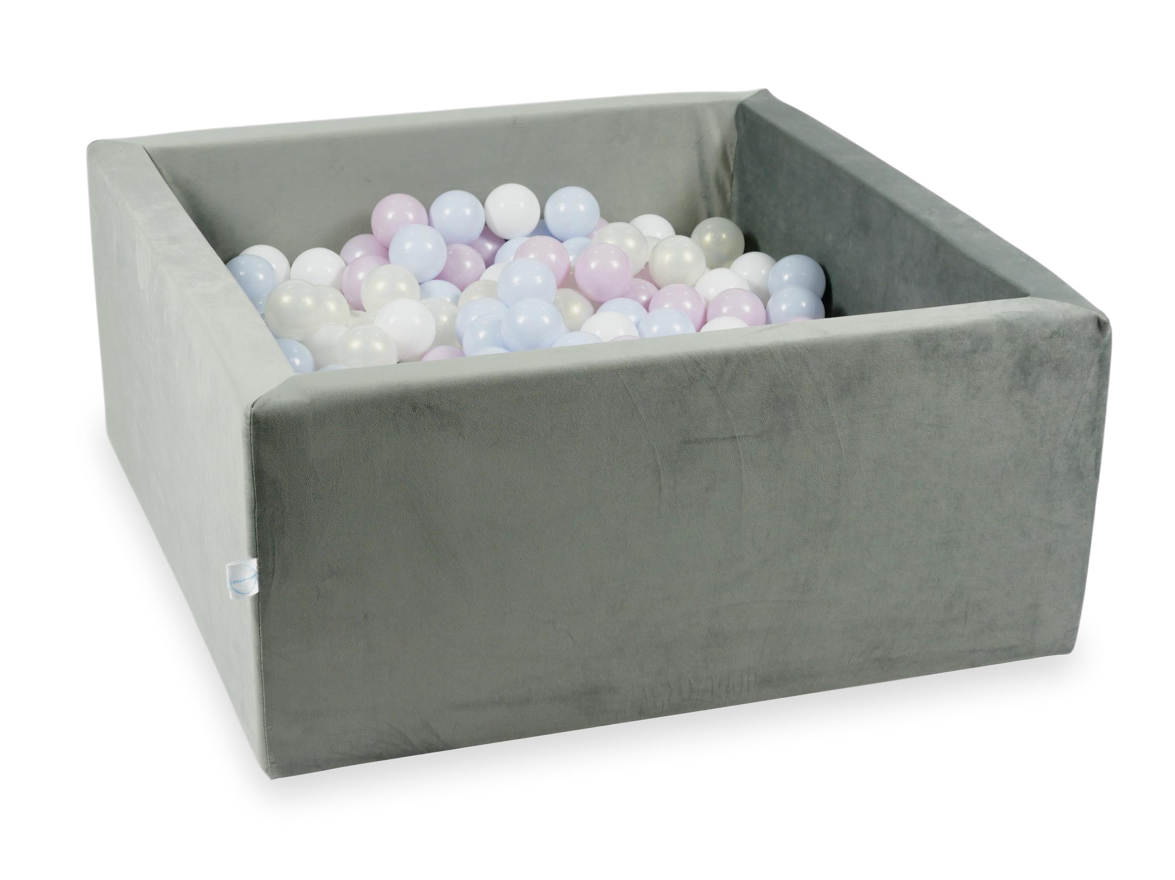 Piscine à balles carrée 90x90x40 cm en velours velvet Gris, 400 balles