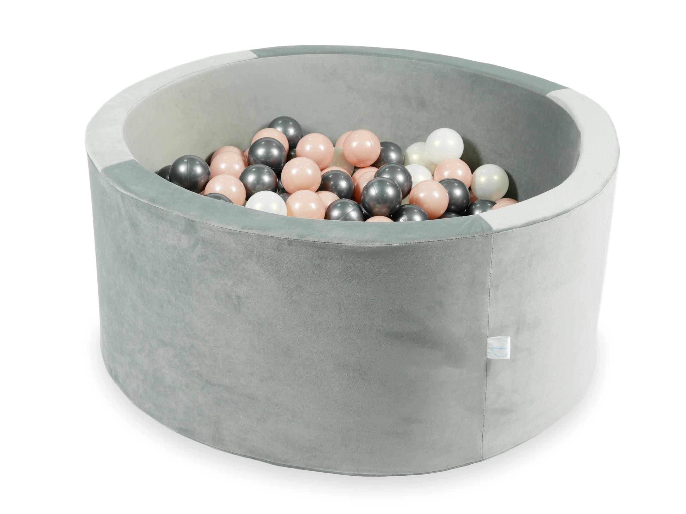 Piscine à balles en velours velvet gris 90x40 cm avec 300 balles