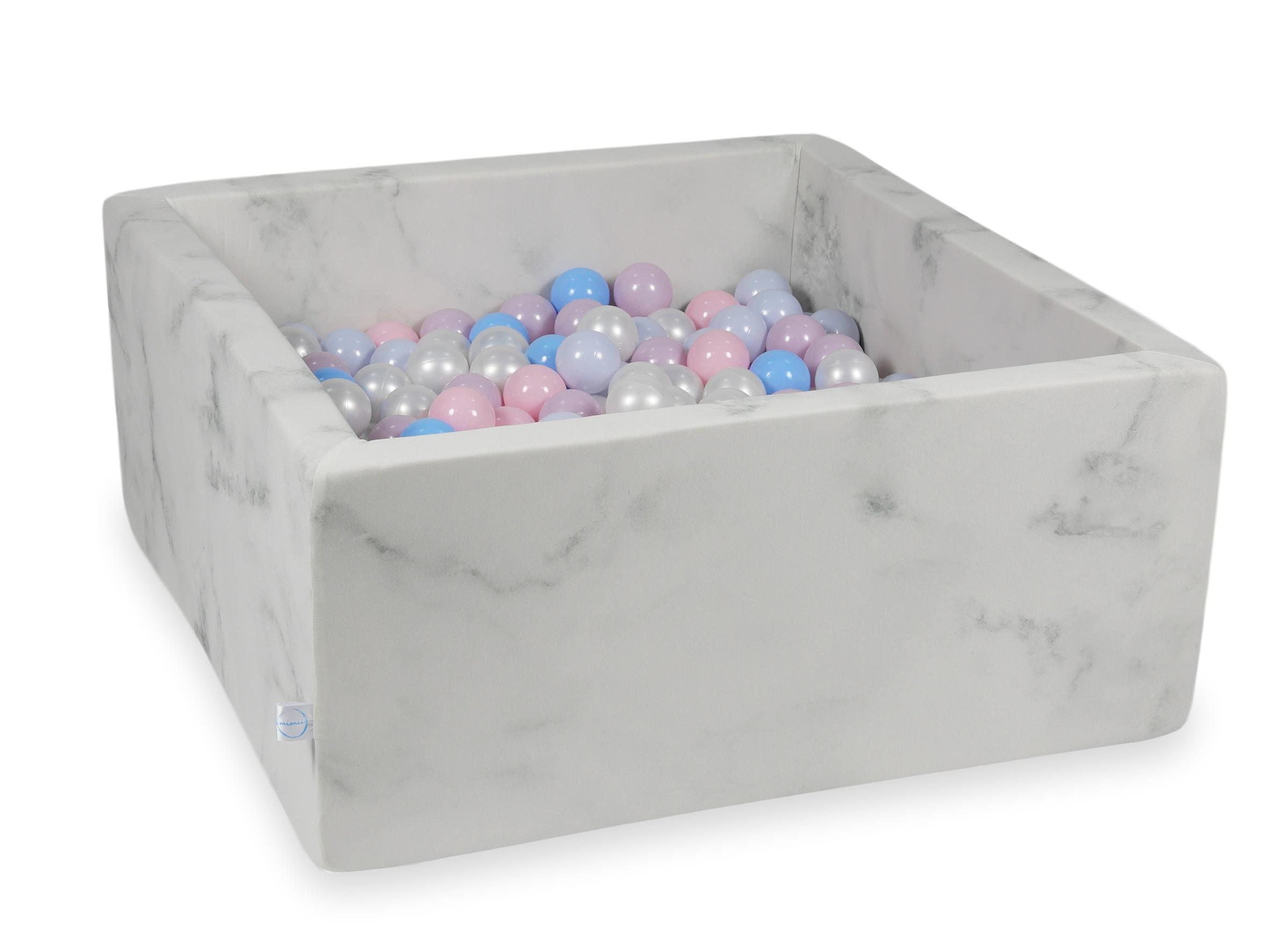 Piscine à balles carrée 90x90x40 cm en velours Marble, 400 balles