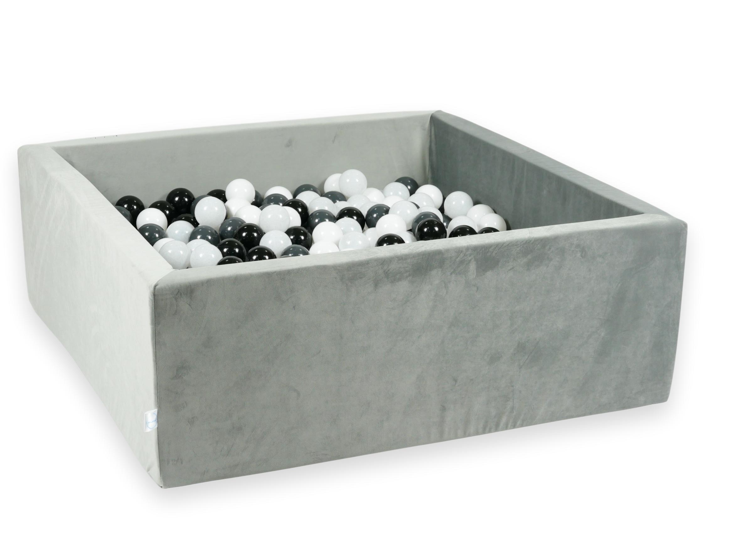 Piscine à balles carrée 110x110x40 cm en velours velvet Gris, 600 balles