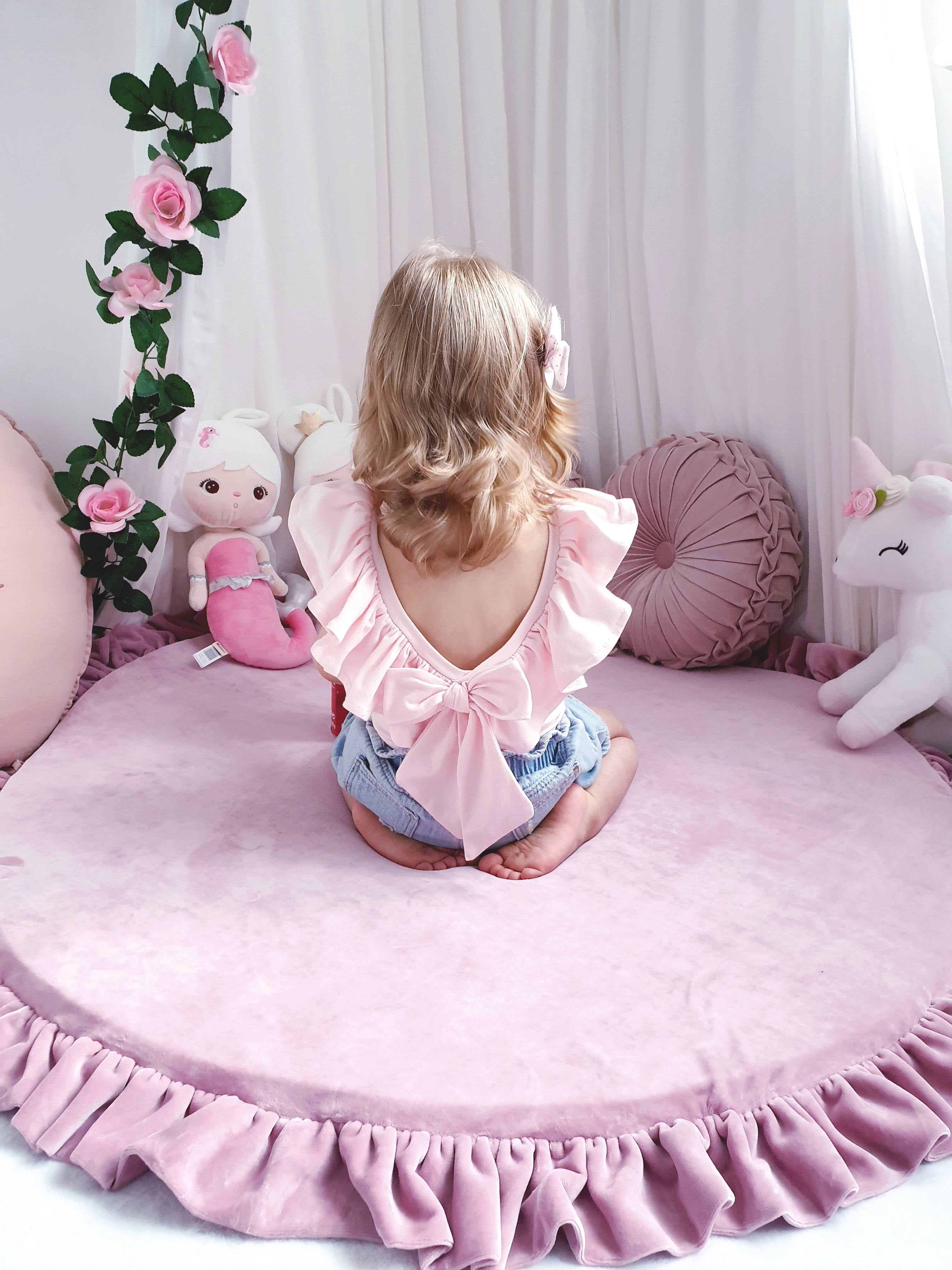 Tapis de jeu bébé rond 100 cm avec volant en jersey