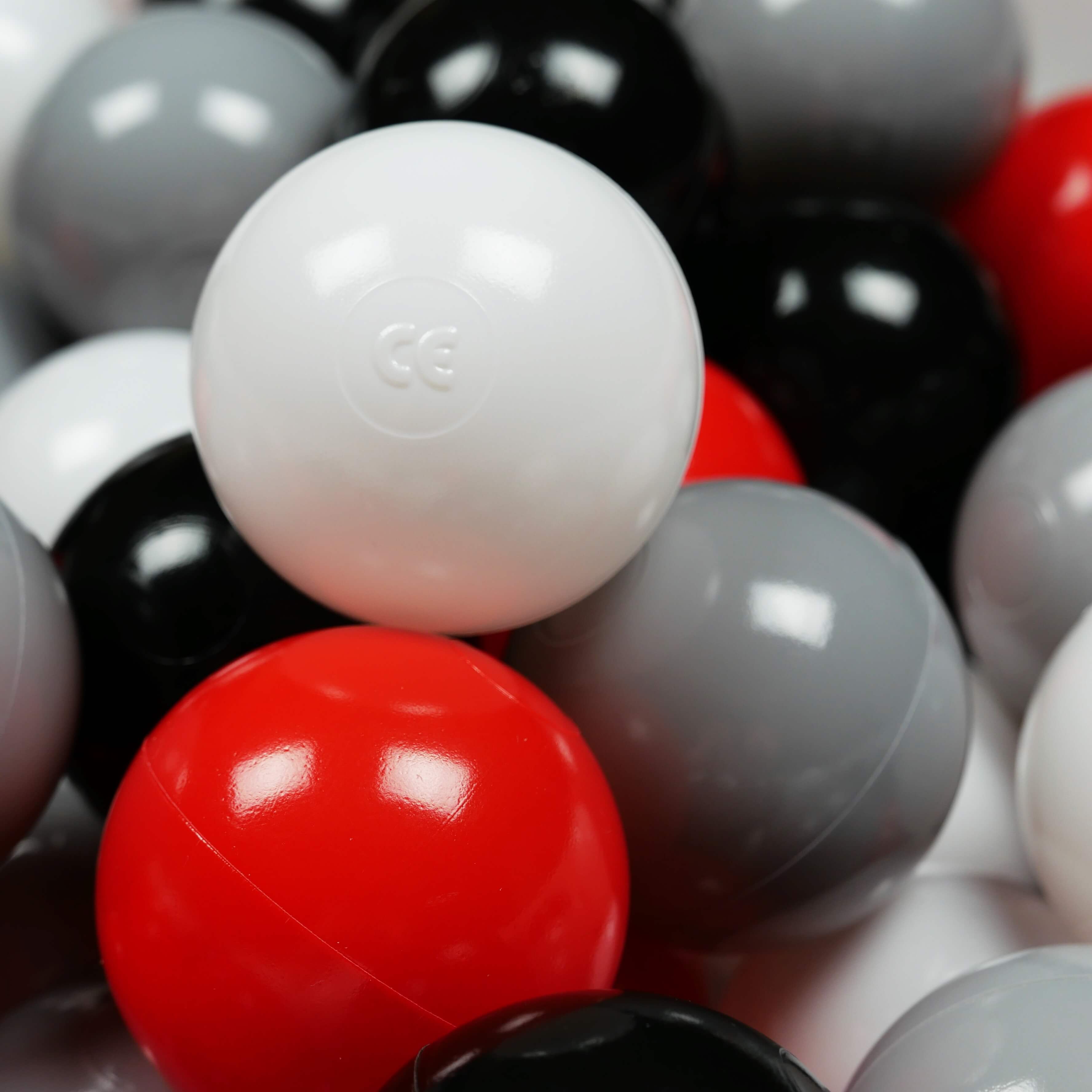 Balles de jeu ø7cm 50 pièces blanc, rouge, noir, gris