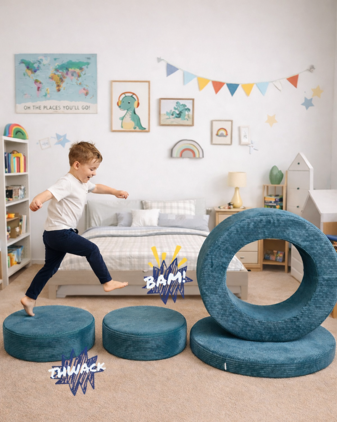 Donut Pouf Modular 4-piece play pouf in velours côtelé