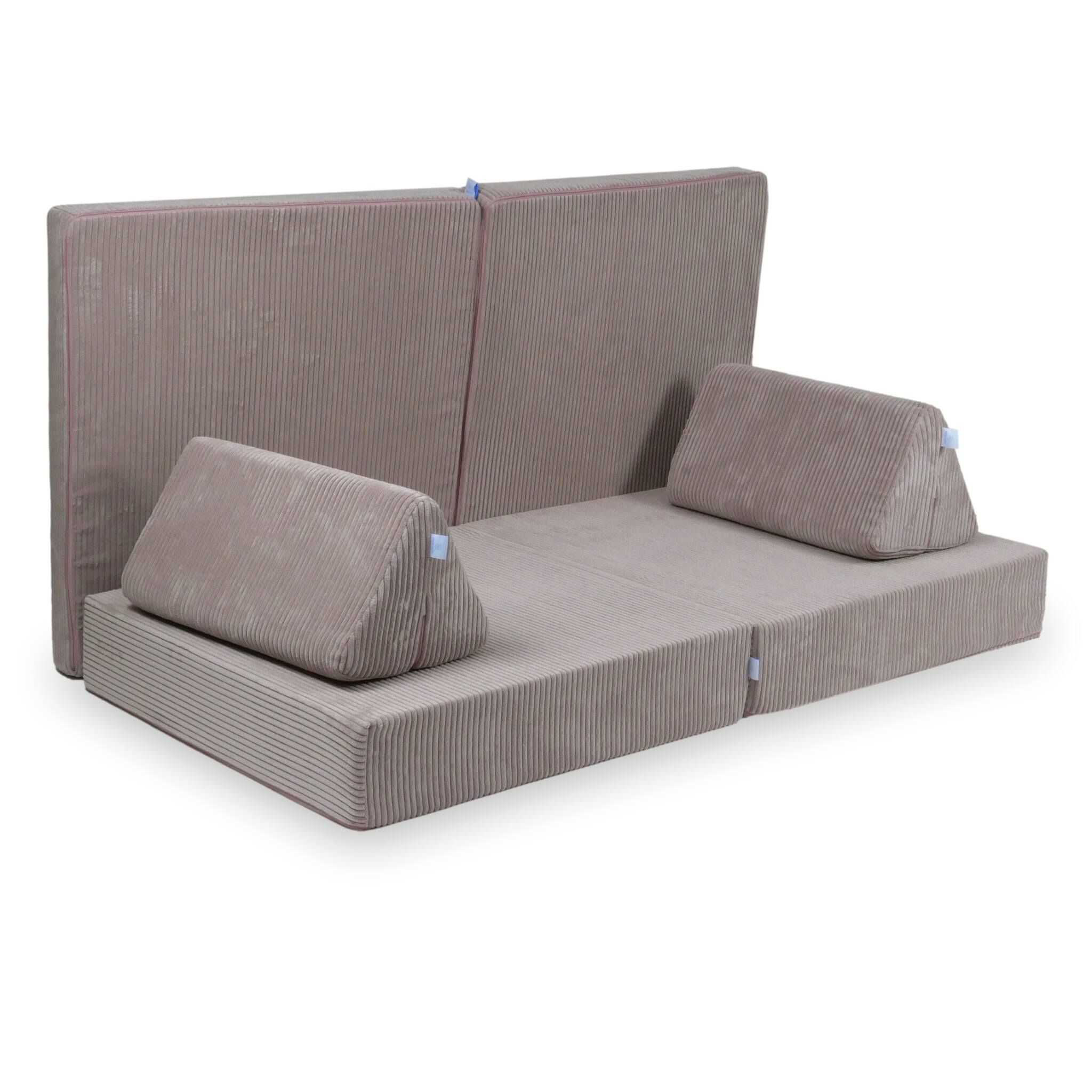 Canapé de jeu Montessori en velours côtelé rose clair