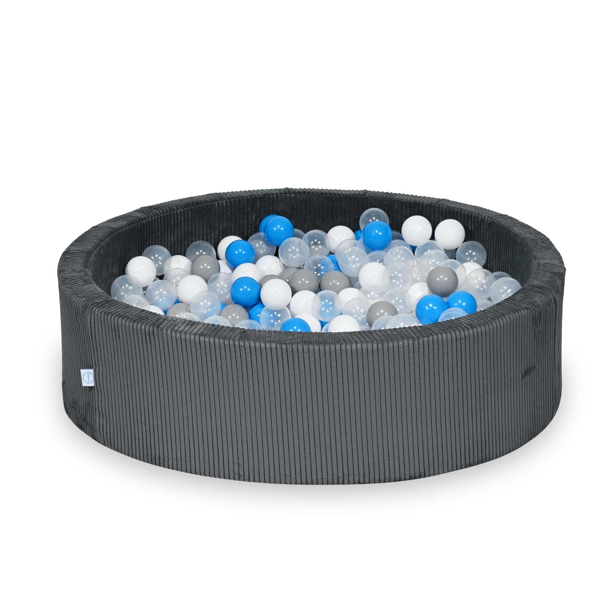 Piscine à balles ronde en velours côtelé graphite, 110x30cm – 400 balls (transparent, blanc,gris, bleu ciel)