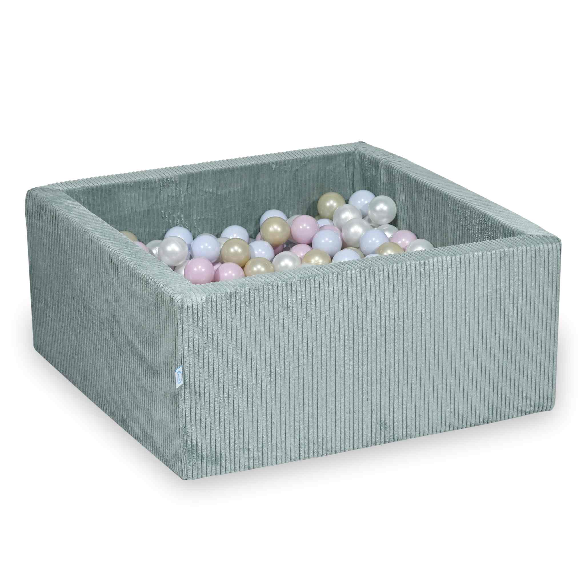 Piscine à balles carrée 90x90x40 cm en velours côtelé Menthe claire, 400 balles