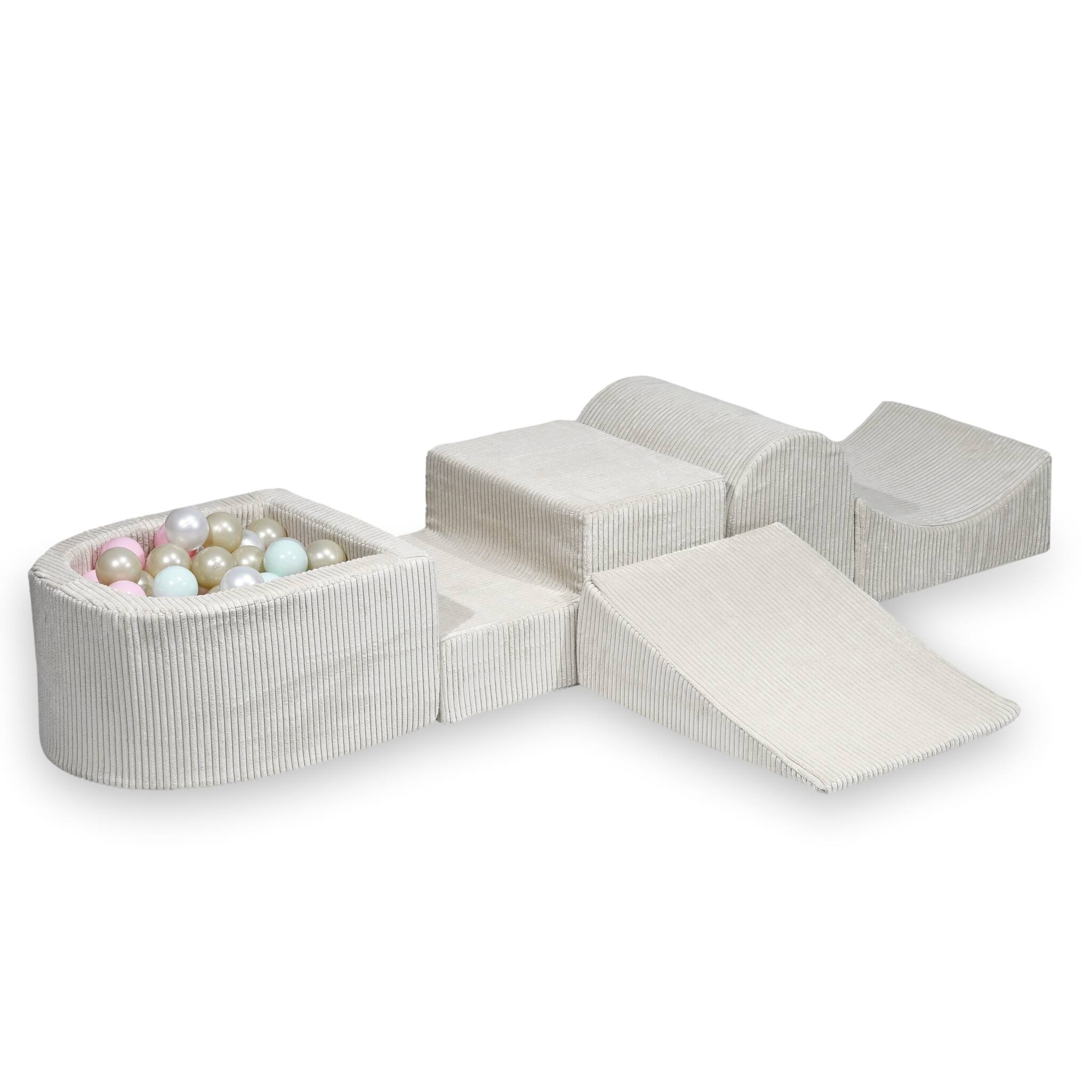 Aire de jeux en mousse avec colline et piscine micro côtelé beige + 100 balles