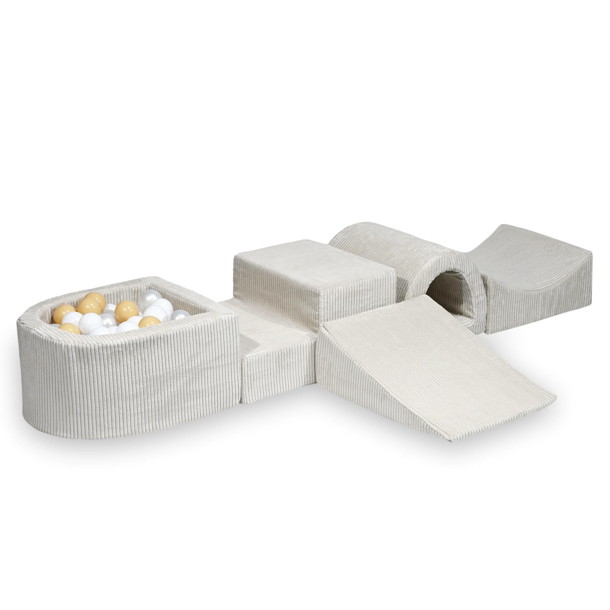 Aire de jeux en mousse avec pont et piscine micro côtelé beige + 100 balles