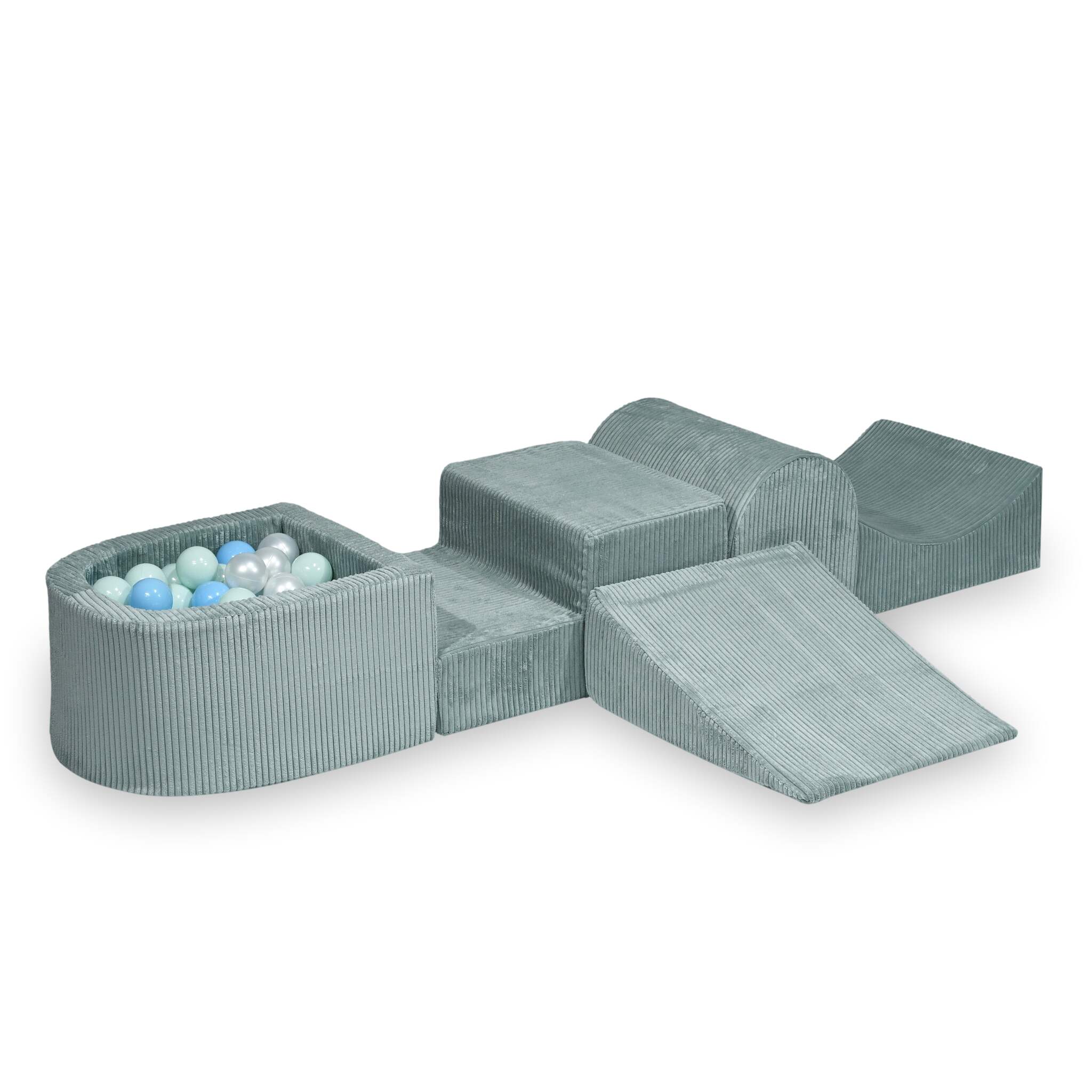 Aire de jeux en mousse avec colline et piscine micro côtelé menthe claire+ 100 balles