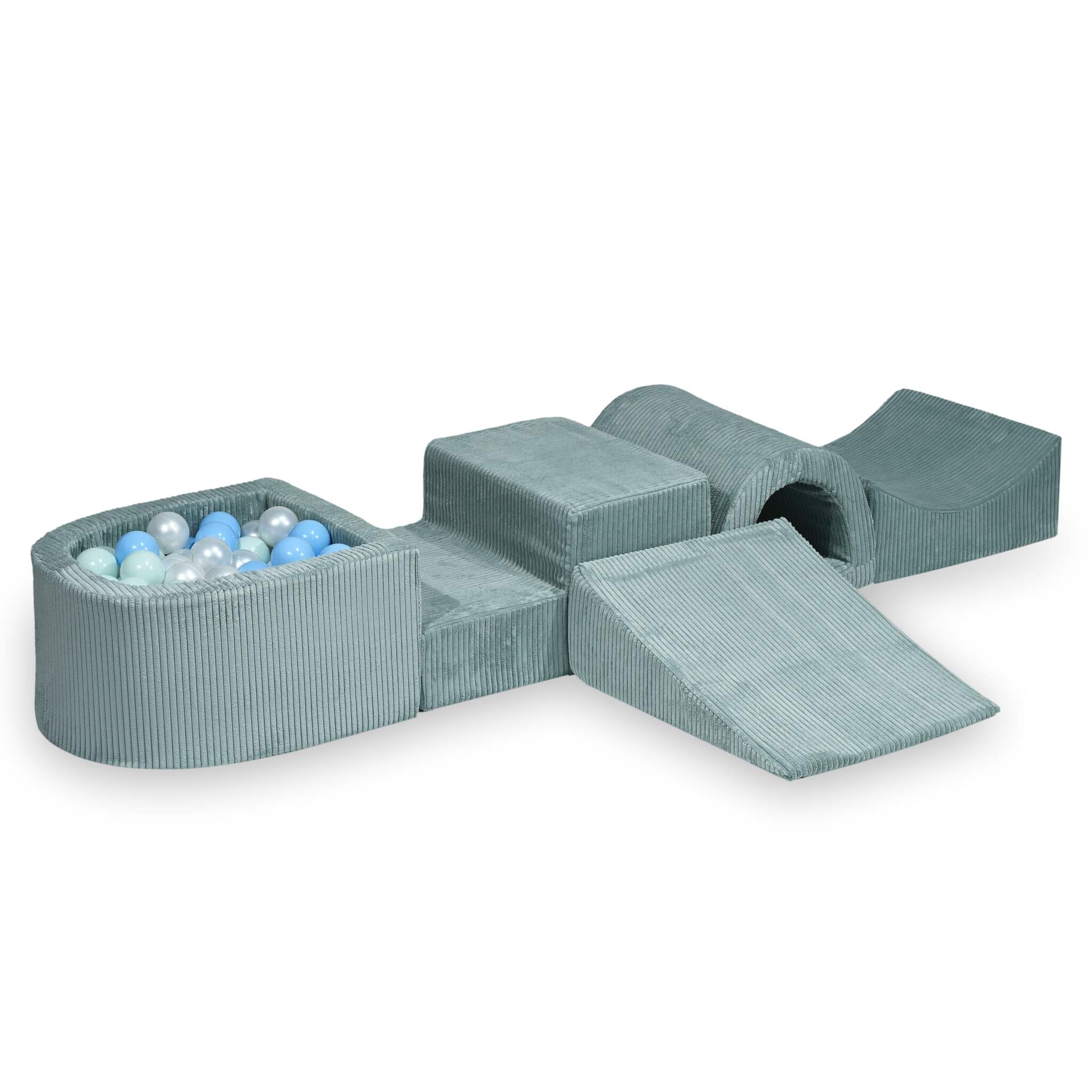 Aire de jeux en mousse avec pont et piscine micro côtelé menthe claire+ 100 balles