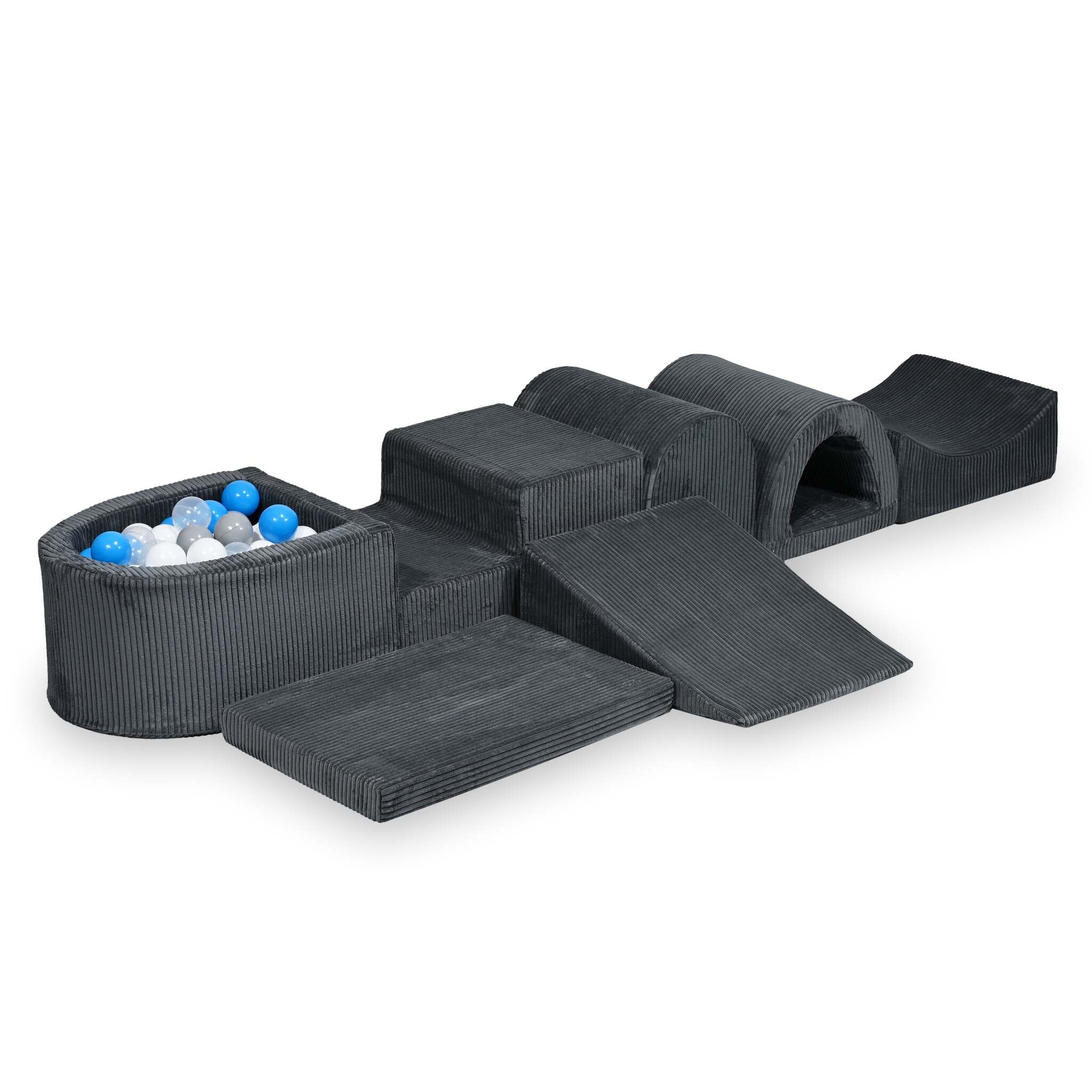 Plus grande aire de jeux en mousse avec piscine micro côtelé graphite + 100 balles