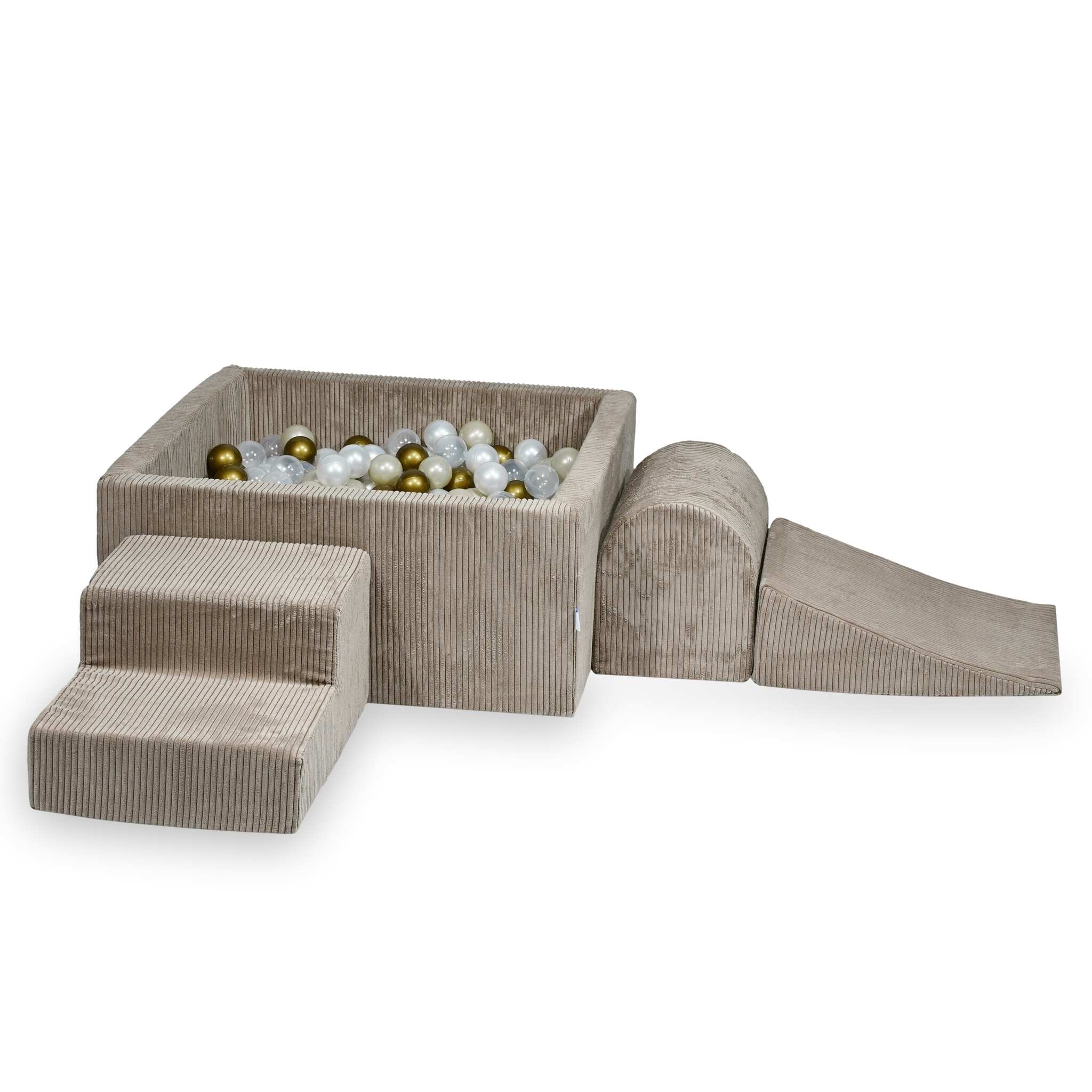 Aire de jeux en mousse avec piscine à balles carrée set de jeu enfant 90x90x40 côtelé toffee + 400 balles