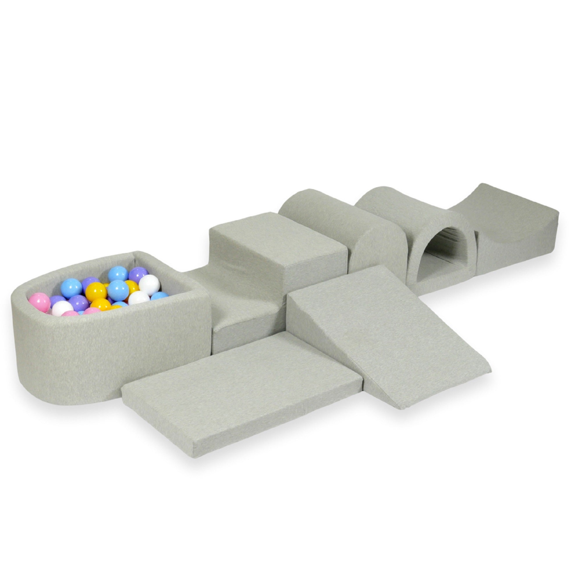 Plus grande aire de jeux en mousse avec piscine micro gris clair + 100 balles