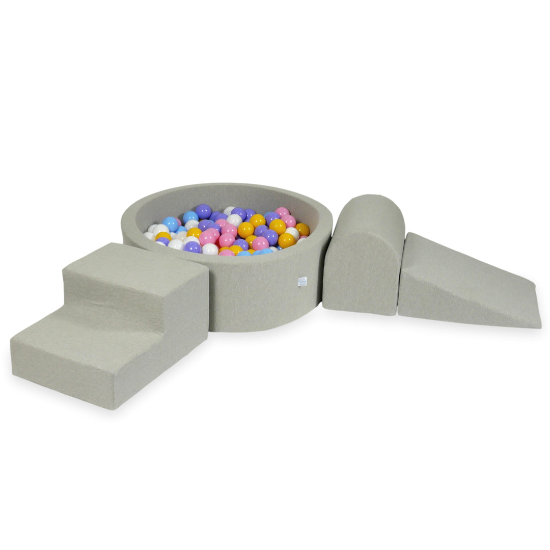 Aire de jeux en mousse avec piscine ronde 90x30 gris clair + 200 balles