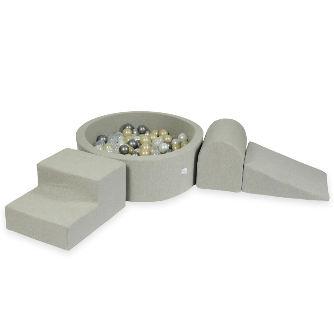 Aire de jeux en mousse avec piscine ronde 90x30 gris clair + 200 balles