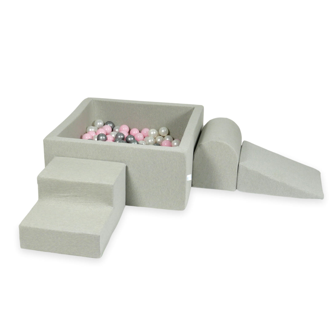 Aire de jeux en mousse avec piscine à balles carrée set de jeu enfant 90x90x40 gris clair + 400 balles