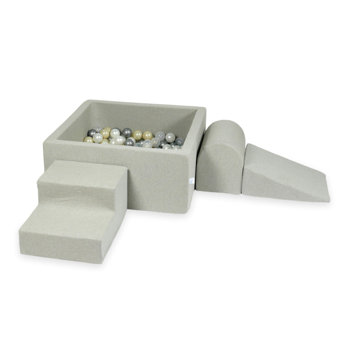 Aire de jeux en mousse avec piscine à balles carrée set de jeu enfant 90x90x40 gris clair + 400 balles
