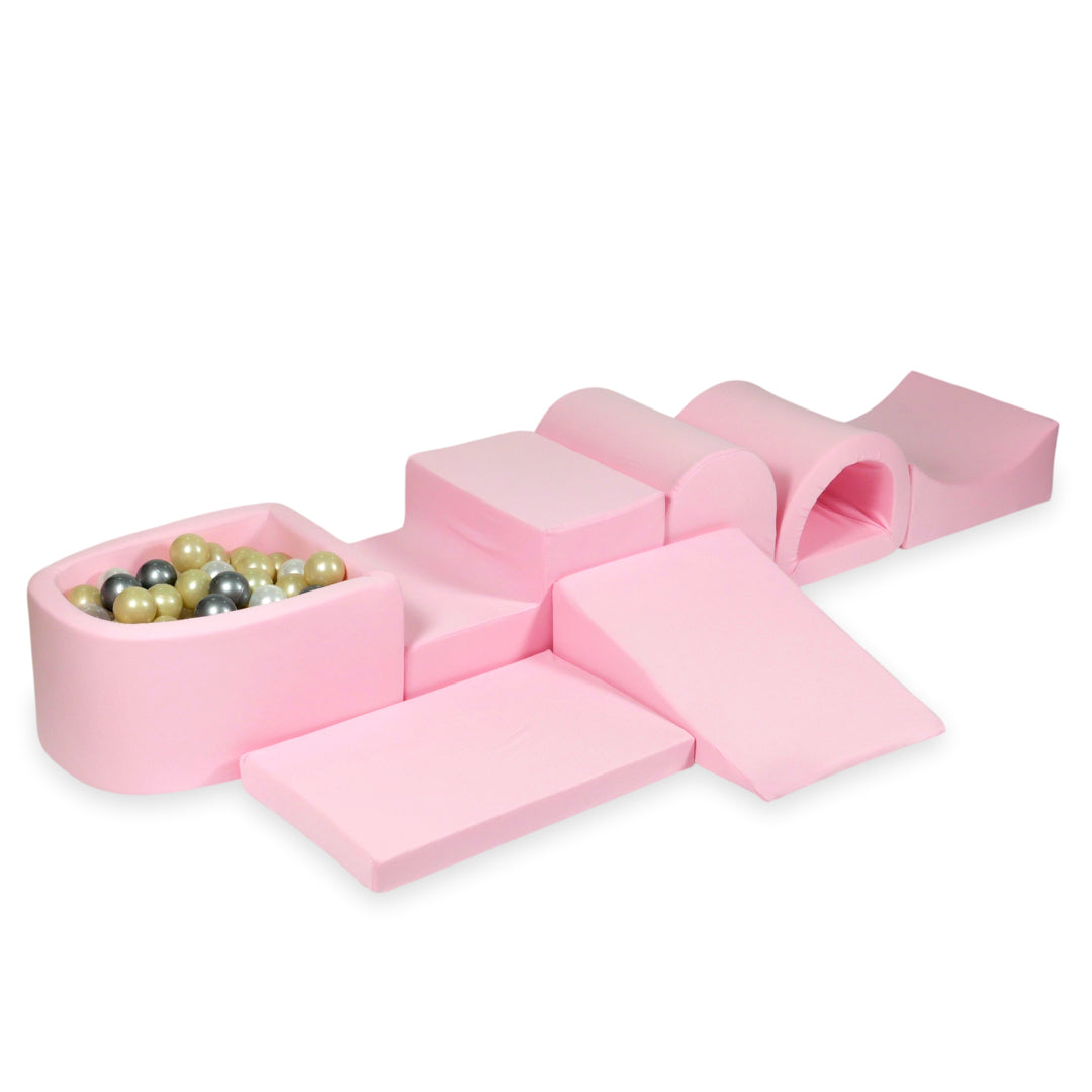 Plus grande aire de jeux en mousse avec piscine micro rose poudré + 100 balles