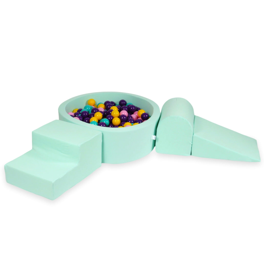 Aire de jeux en mousse avec piscine ronde 90x30 menthe + 200 balles