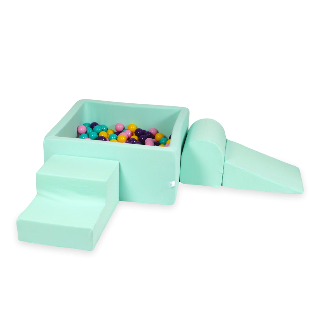 Aire de jeux en mousse avec piscine à balles carrée set de jeu enfant 90x90x40 menthe + 400 balles