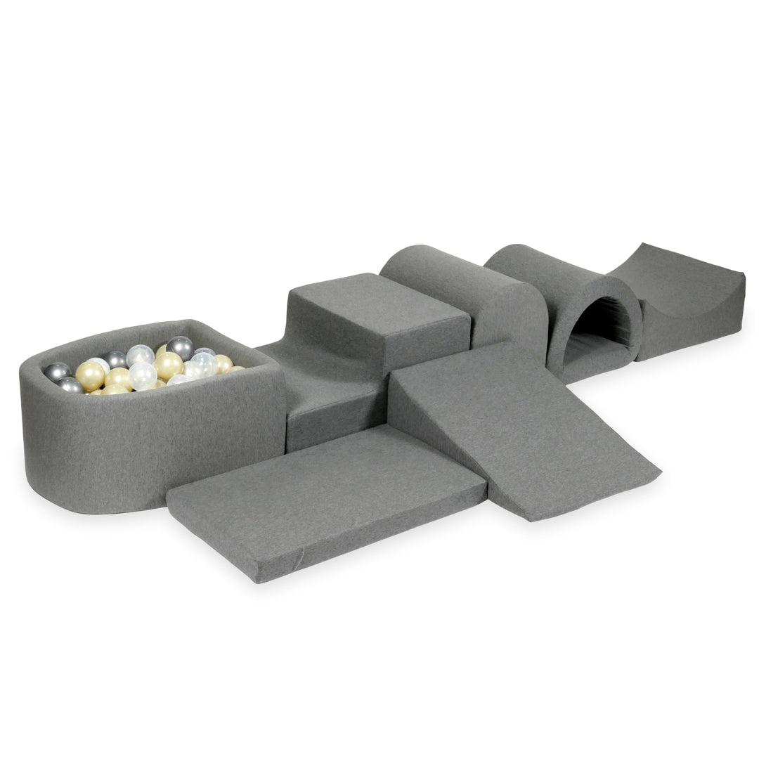 Plus grande aire de jeux en mousse avec piscine micro gris + 100 balles