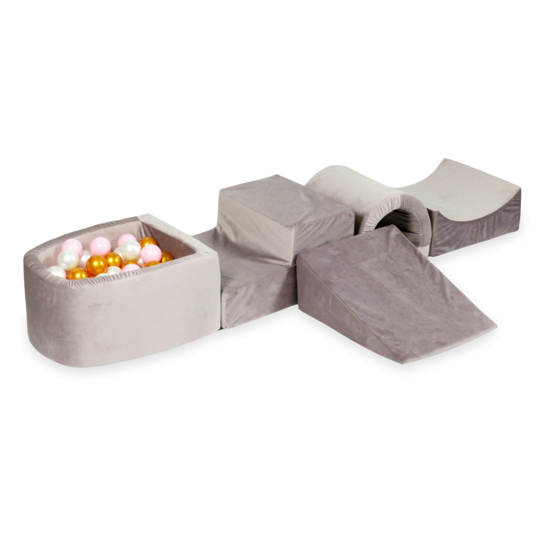 Aire de jeux en mousse avec pont et piscine micro velvet lilac + 100 balles