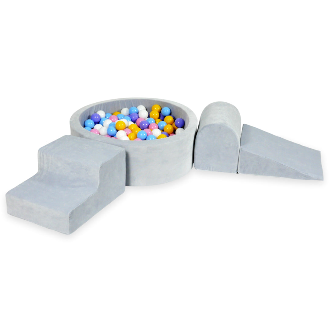 Aire de jeux en mousse avec piscine ronde 90x30 velvet soft gris clair + 200 balles