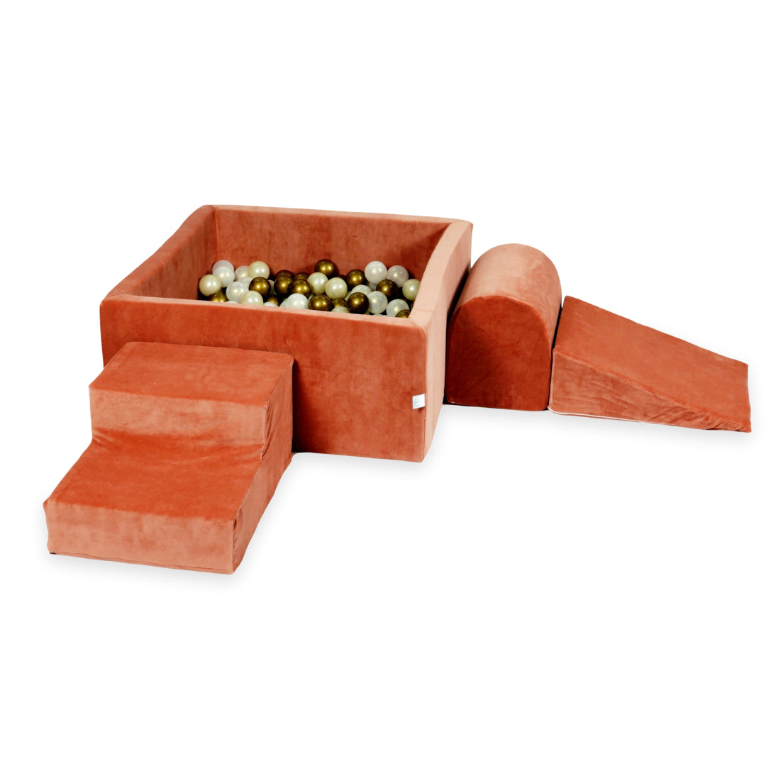 Aire de jeux en mousse avec piscine à balles carrée set de jeu enfant 90x90x40 velvet soft canyon clay + 400 balles