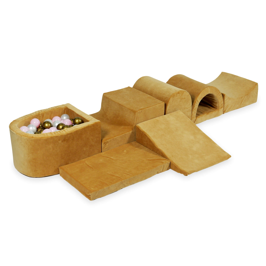 Plus grande aire de jeux en mousse avec piscine micro velvet soft carmel + 100 balles