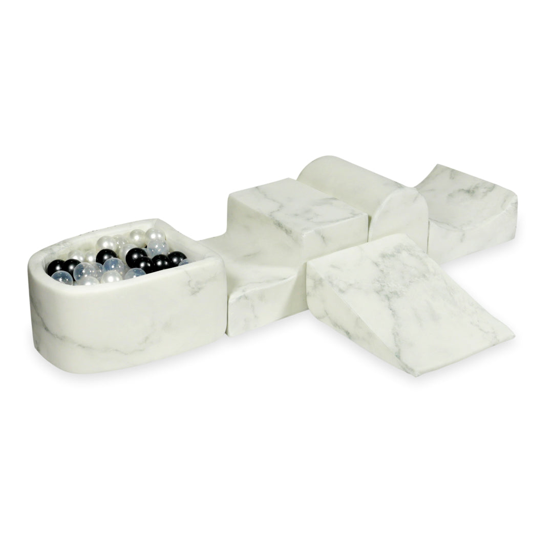 Aire de jeux en mousse avec colline et piscine micro marbre + 100 balles