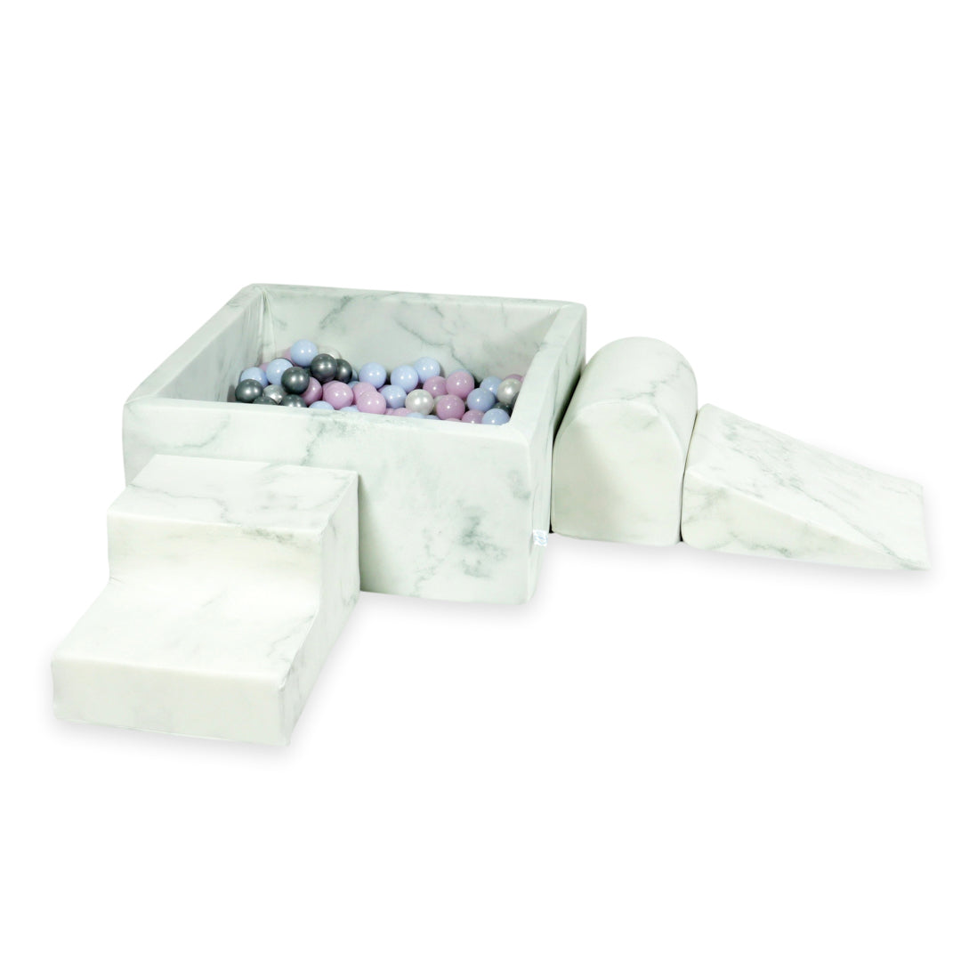 Aire de jeux en mousse avec piscine à balles carrée set de jeu enfant 90x90x40 marbre + 400 balles