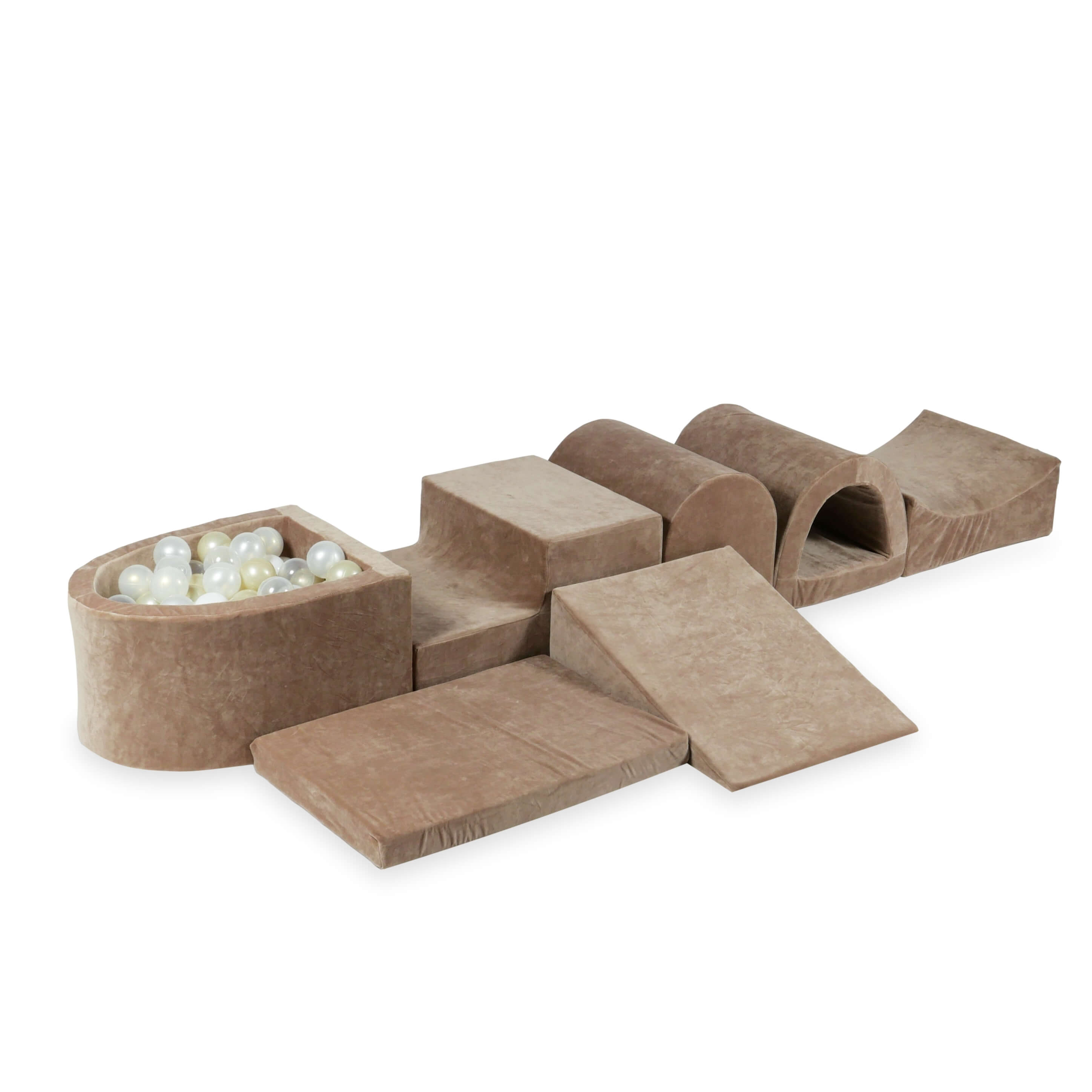 Plus grande aire de jeux en mousse avec piscine micro velvet soft brown + 100 balles