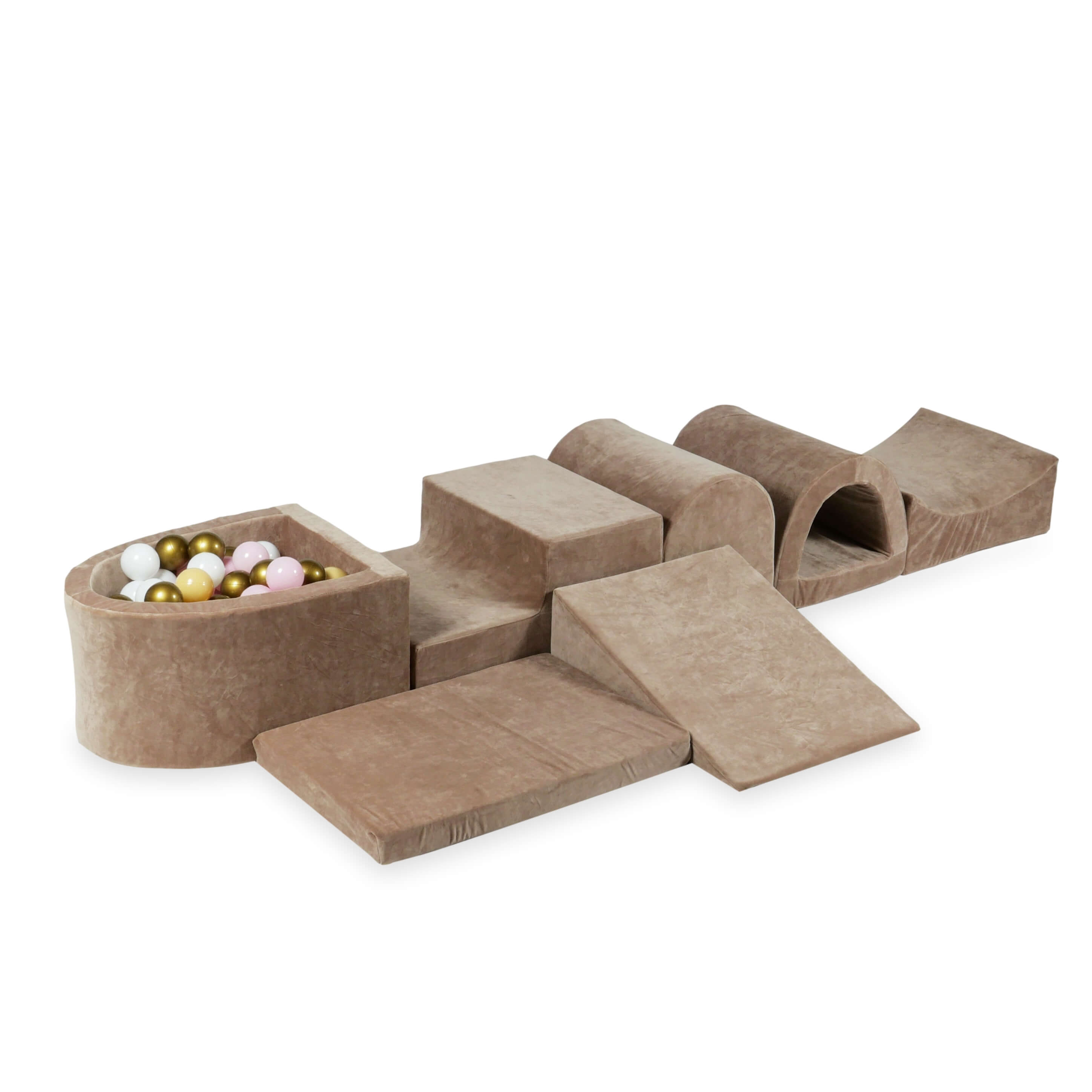 Plus grande aire de jeux en mousse avec piscine micro velvet soft brown + 100 balles