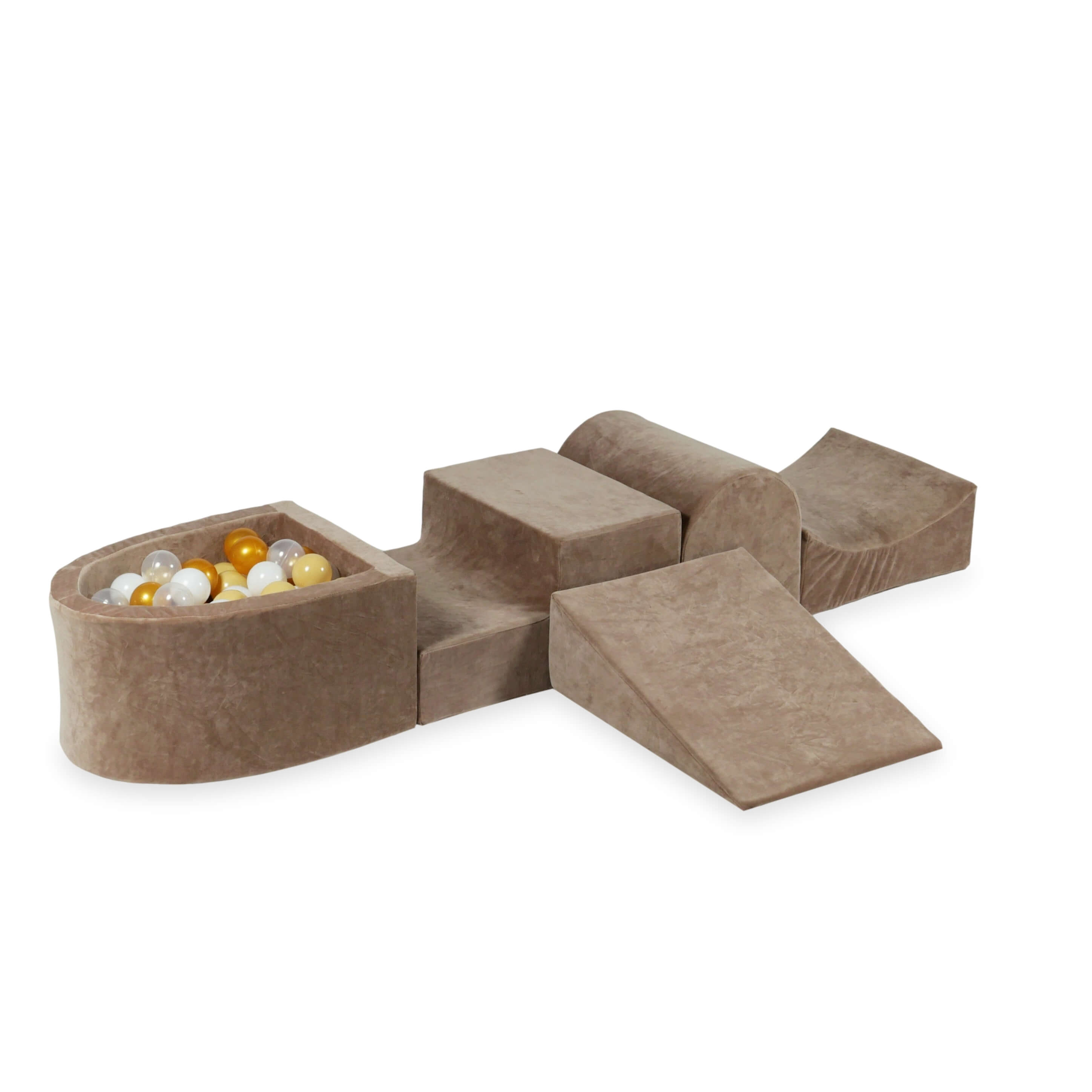 Aire de jeux en mousse avec colline et piscine micro velvet soft brown + 100 balles