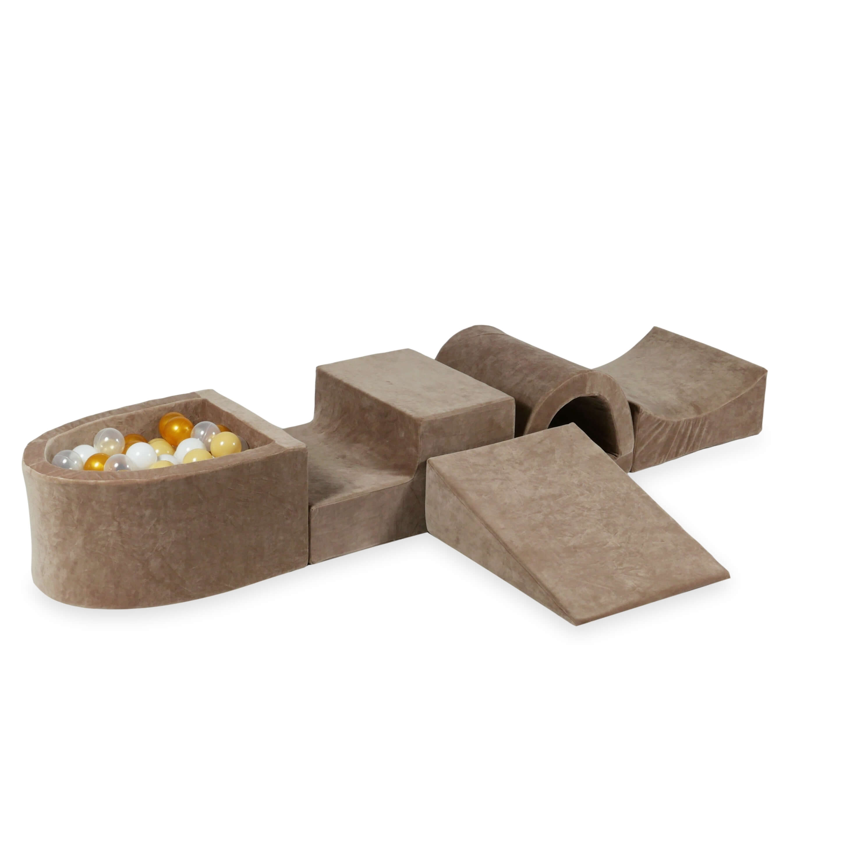 Aire de jeux en mousse avec pont et piscine micro velvet soft brown + 100 balles