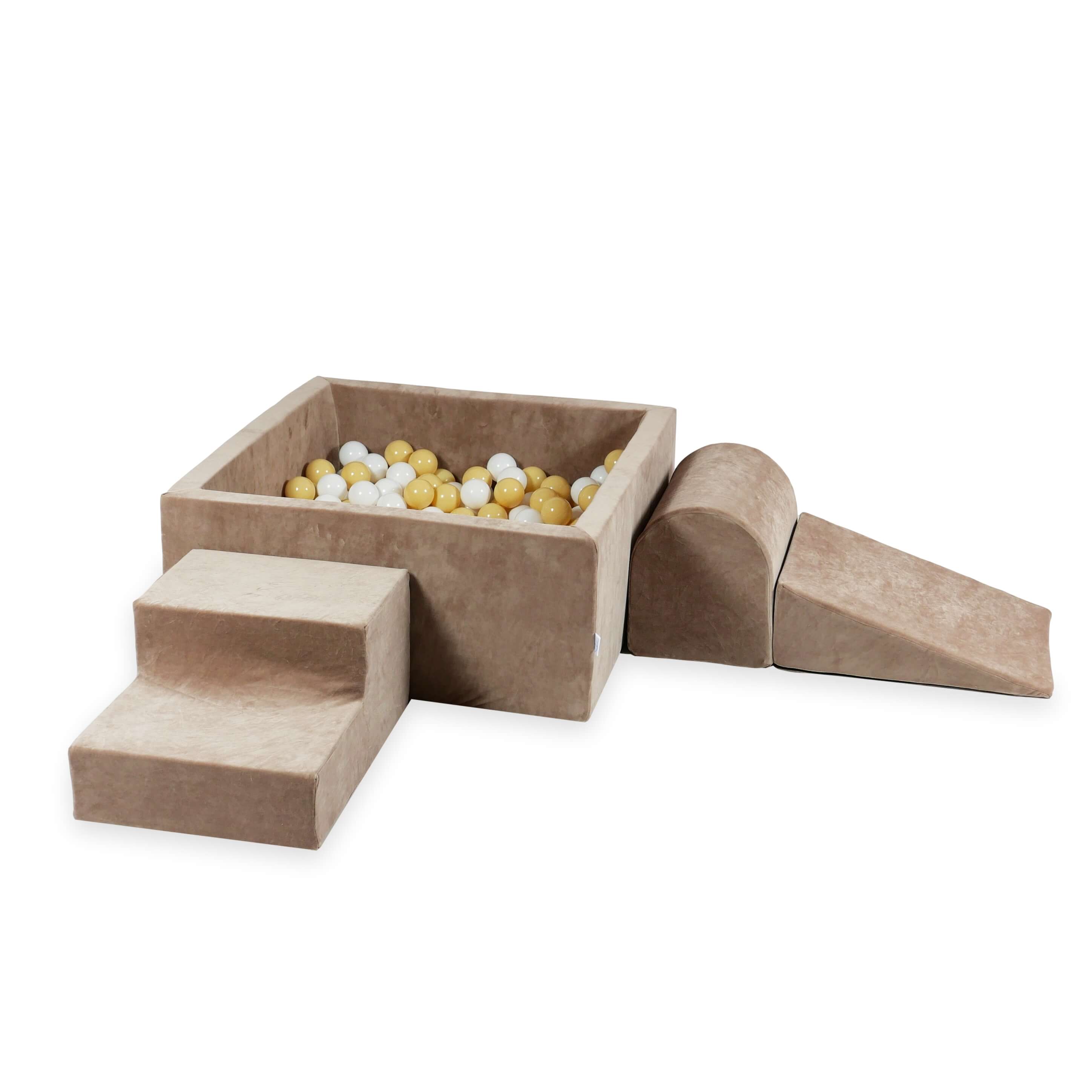 Aire de jeux en mousse avec piscine à balles carrée set de jeu enfant 90x90x40 velvet soft brown + 400 balles