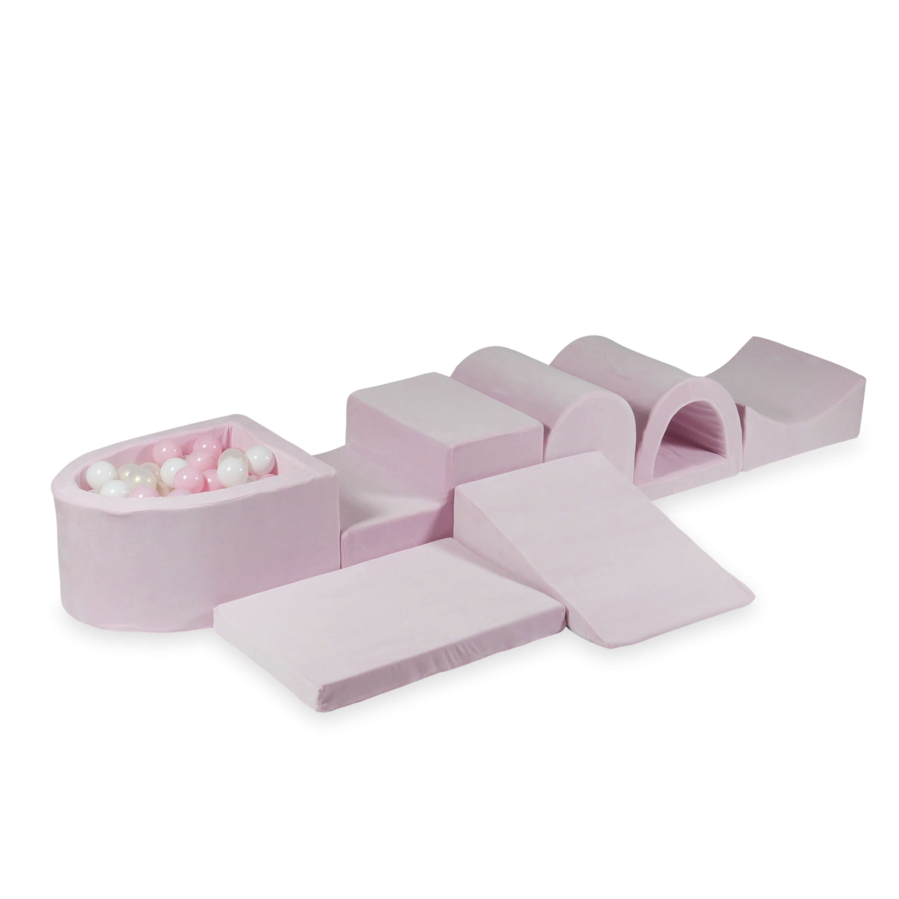Plus grande aire de jeux en mousse avec piscine micro velvet soft light pink + 100 balles