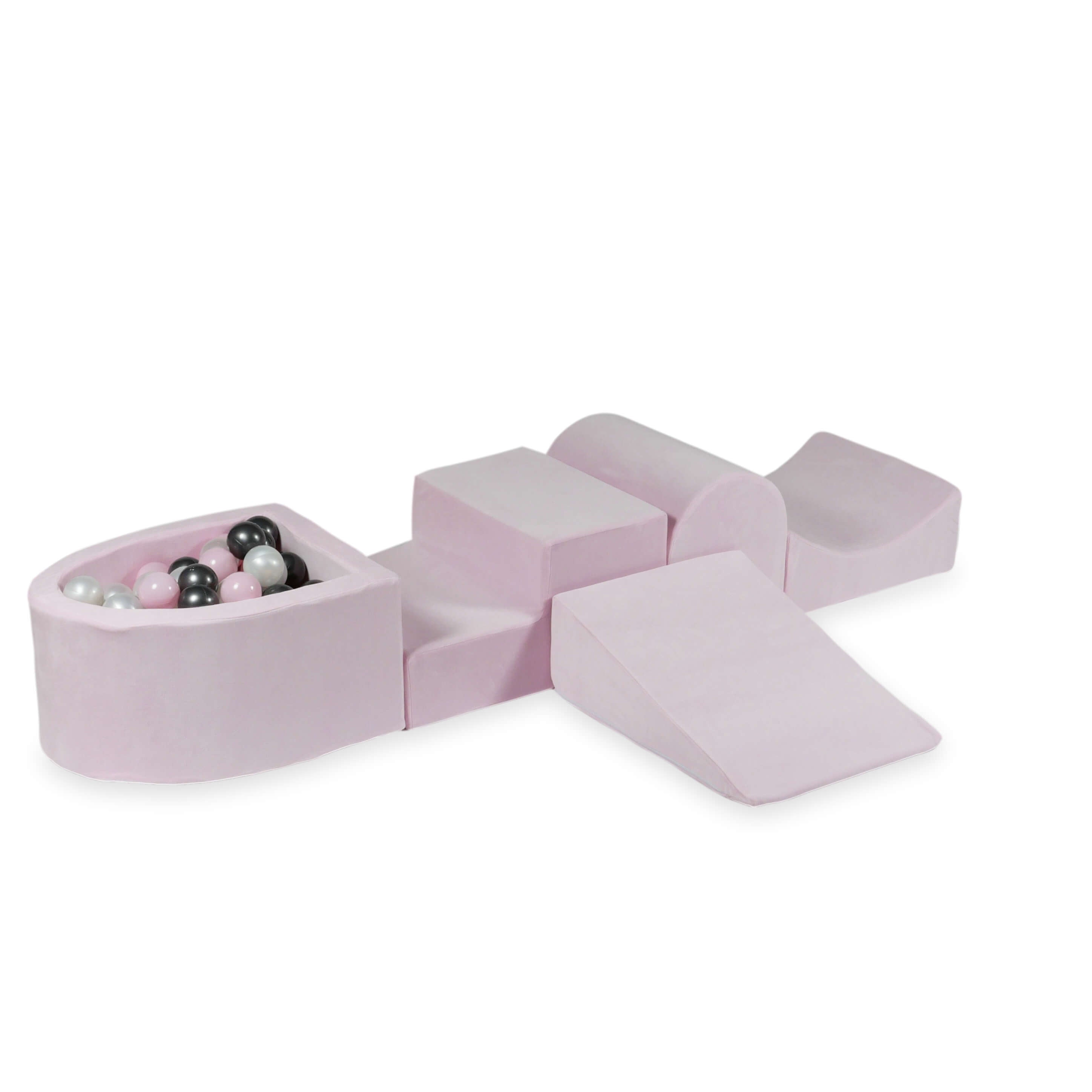 Aire de jeux en mousse avec colline et piscine micro velvet soft light pink + 100 balles