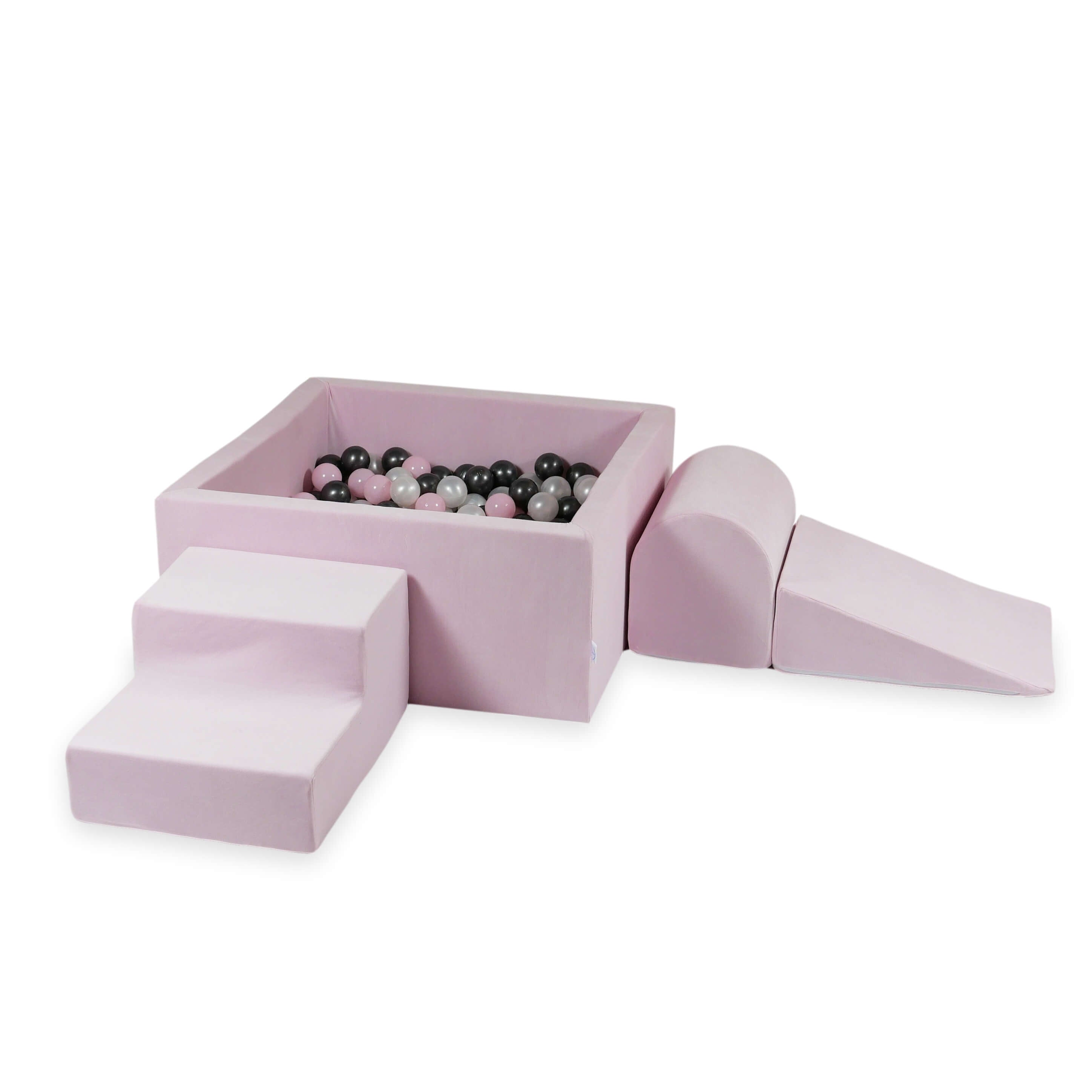 Aire de jeux en mousse avec piscine à balles carrée set de jeu enfant 90x90x40 velvet soft light pink + 400 balles