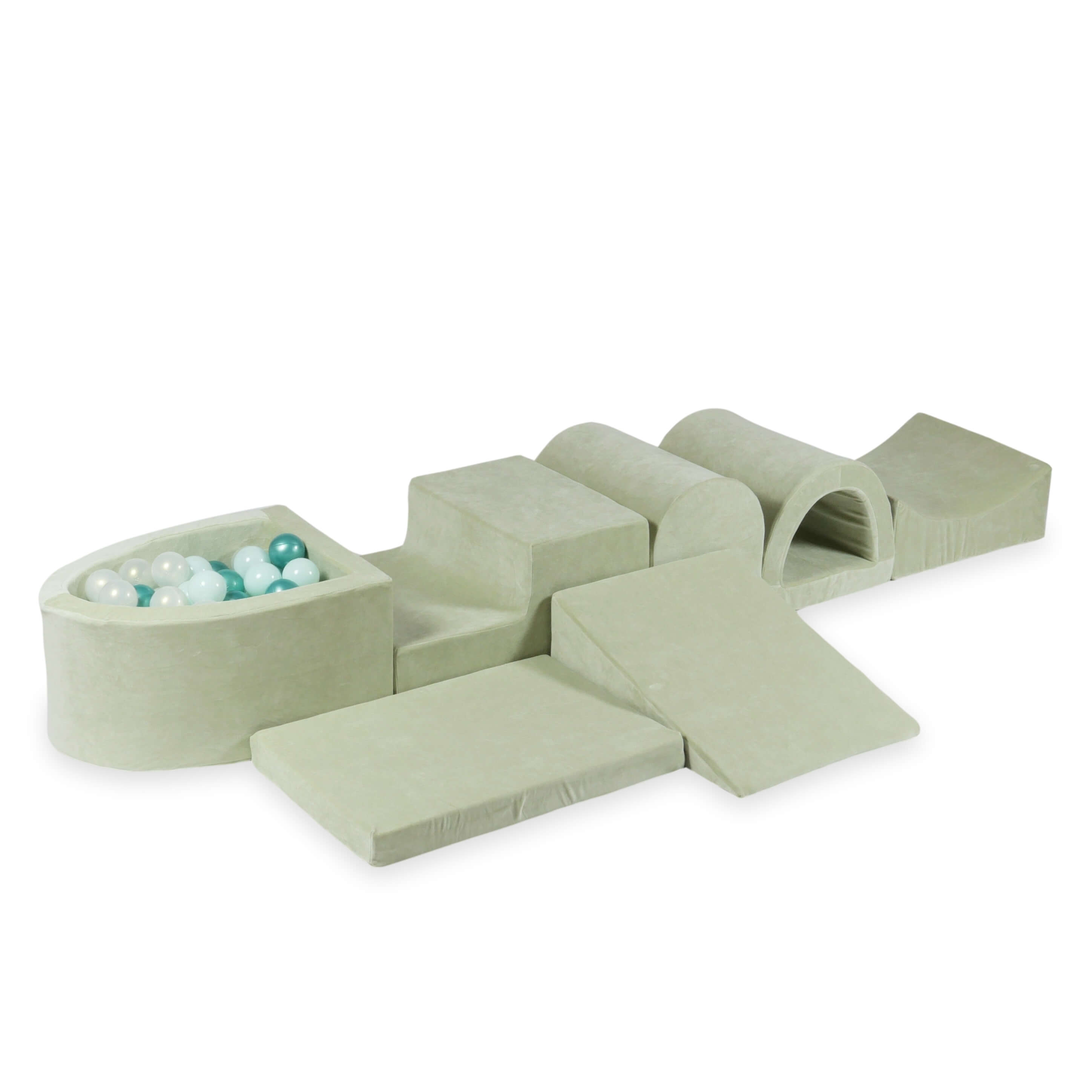 Plus grande aire de jeux en mousse avec piscine micro velvet soft pistachio + 100 balles