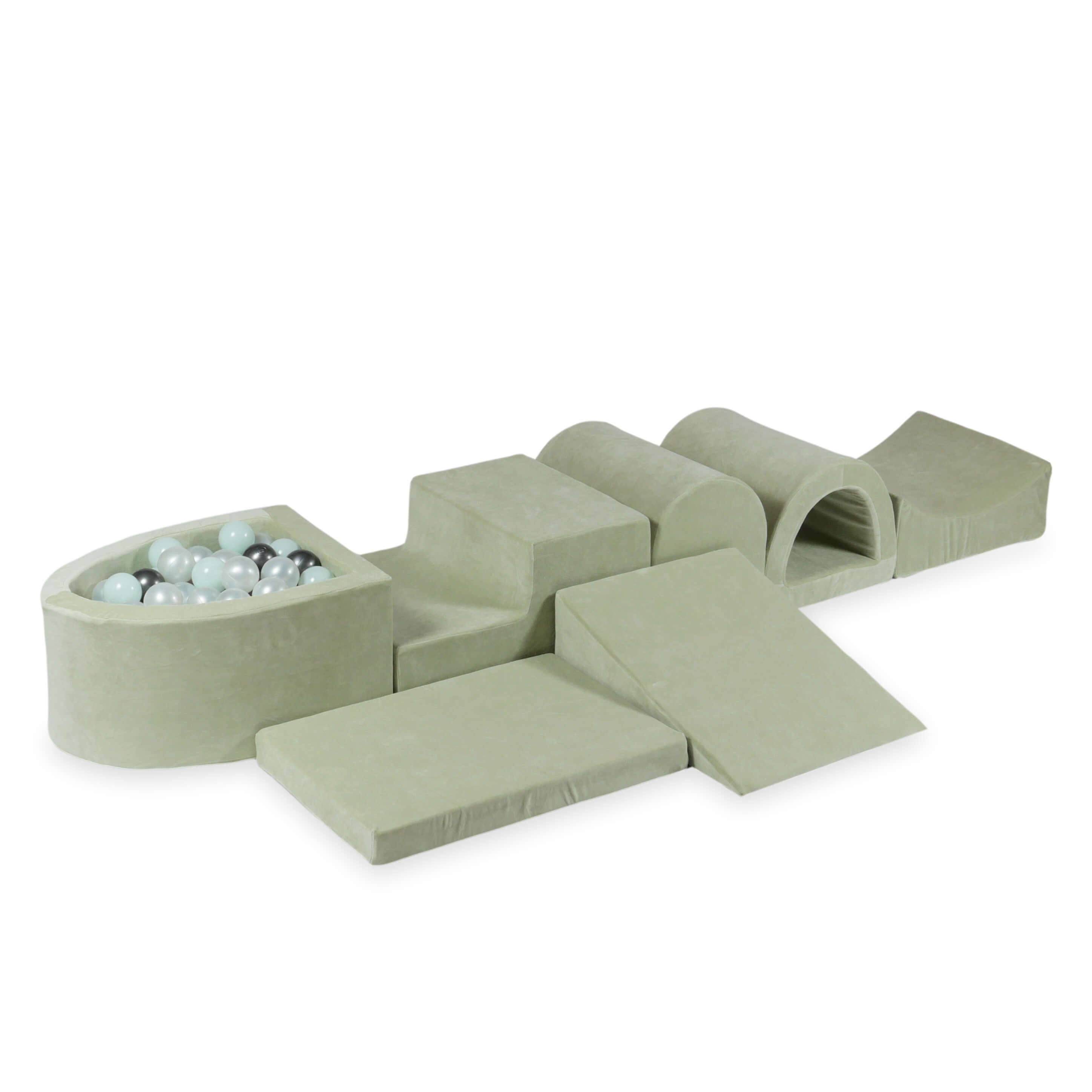 Plus grande aire de jeux en mousse avec piscine micro velvet soft pistachio + 100 balles
