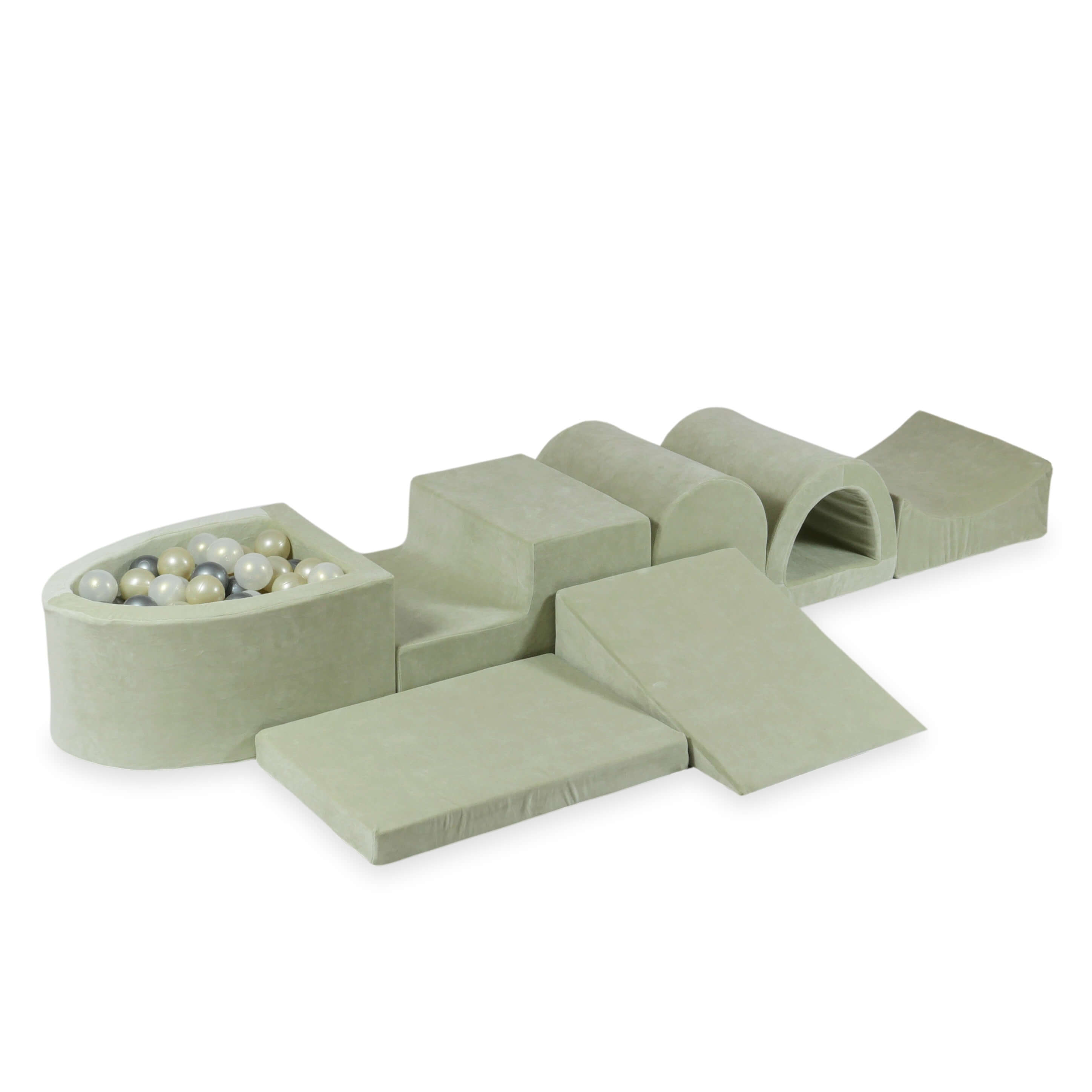 Plus grande aire de jeux en mousse avec piscine micro velvet soft pistachio + 100 balles