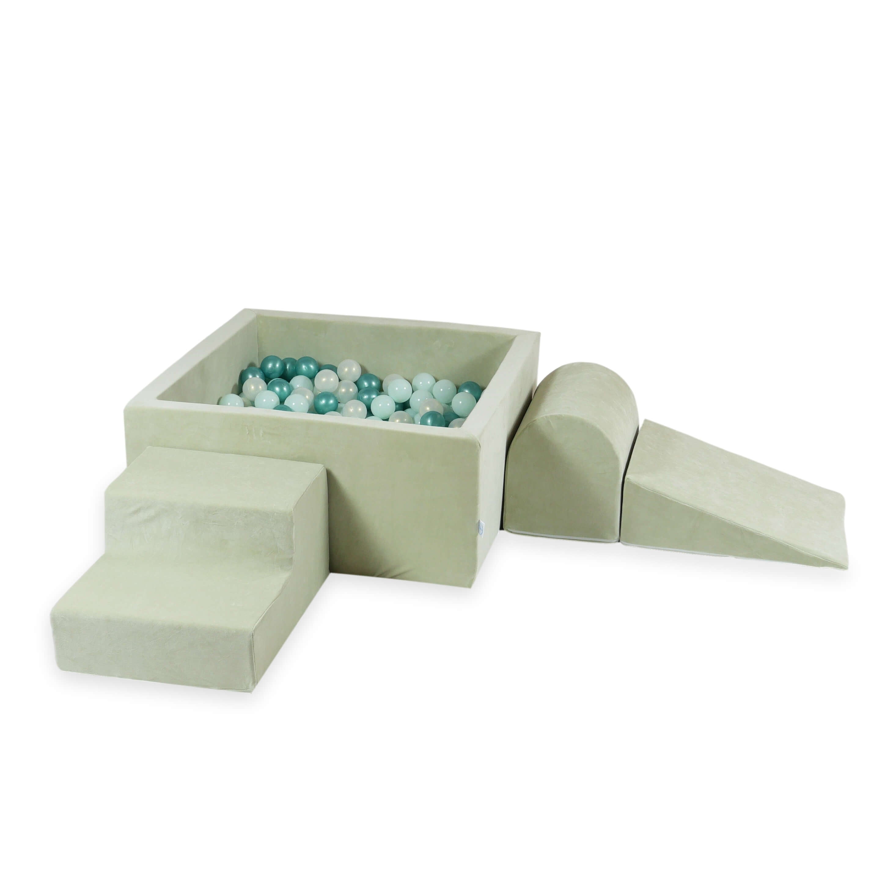 Aire de jeux en mousse avec piscine à balles carrée set de jeu enfant 90x90x40 velvet soft pistachio + 400 balles