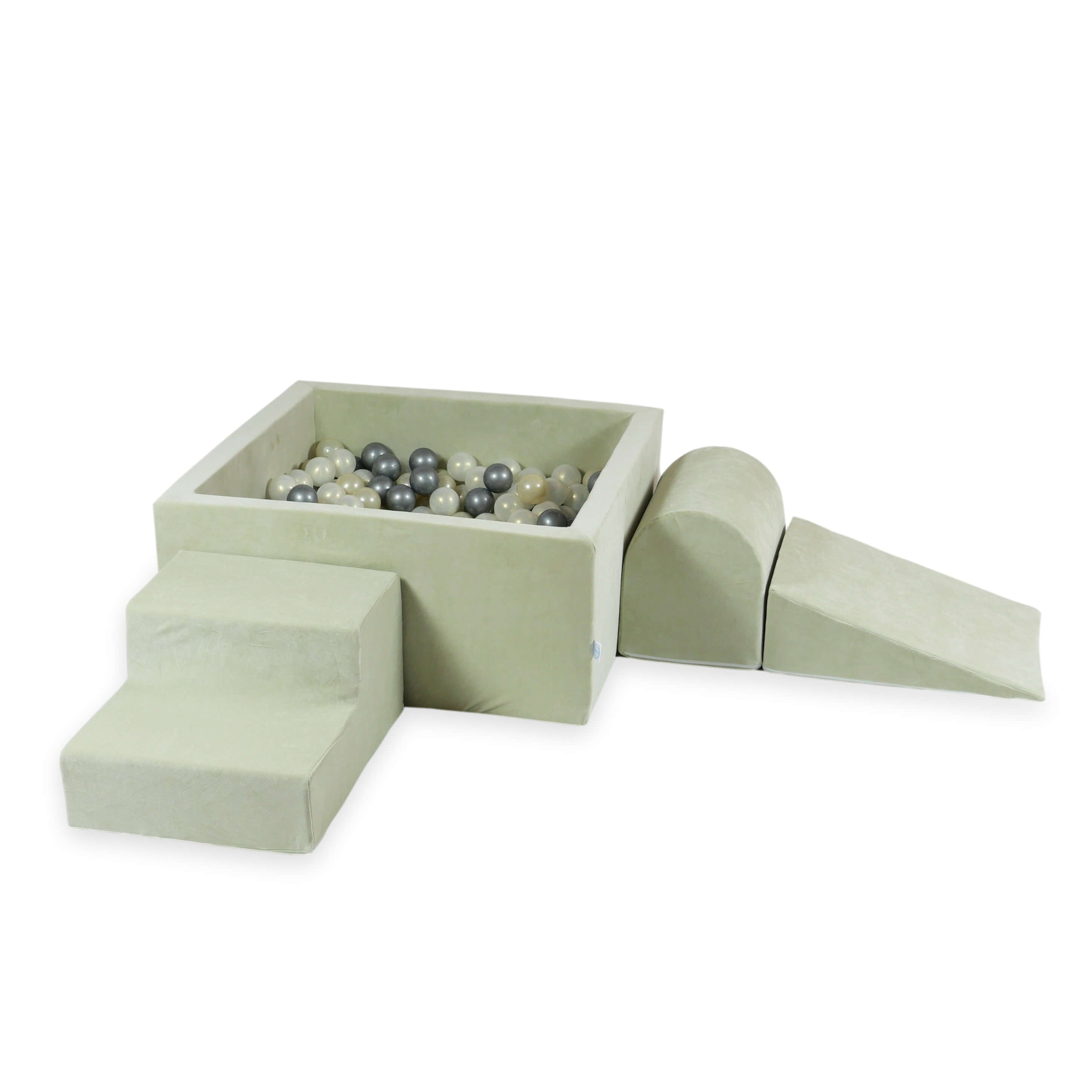 Aire de jeux en mousse avec piscine à balles carrée set de jeu enfant 90x90x40 velvet soft pistachio + 400 balles