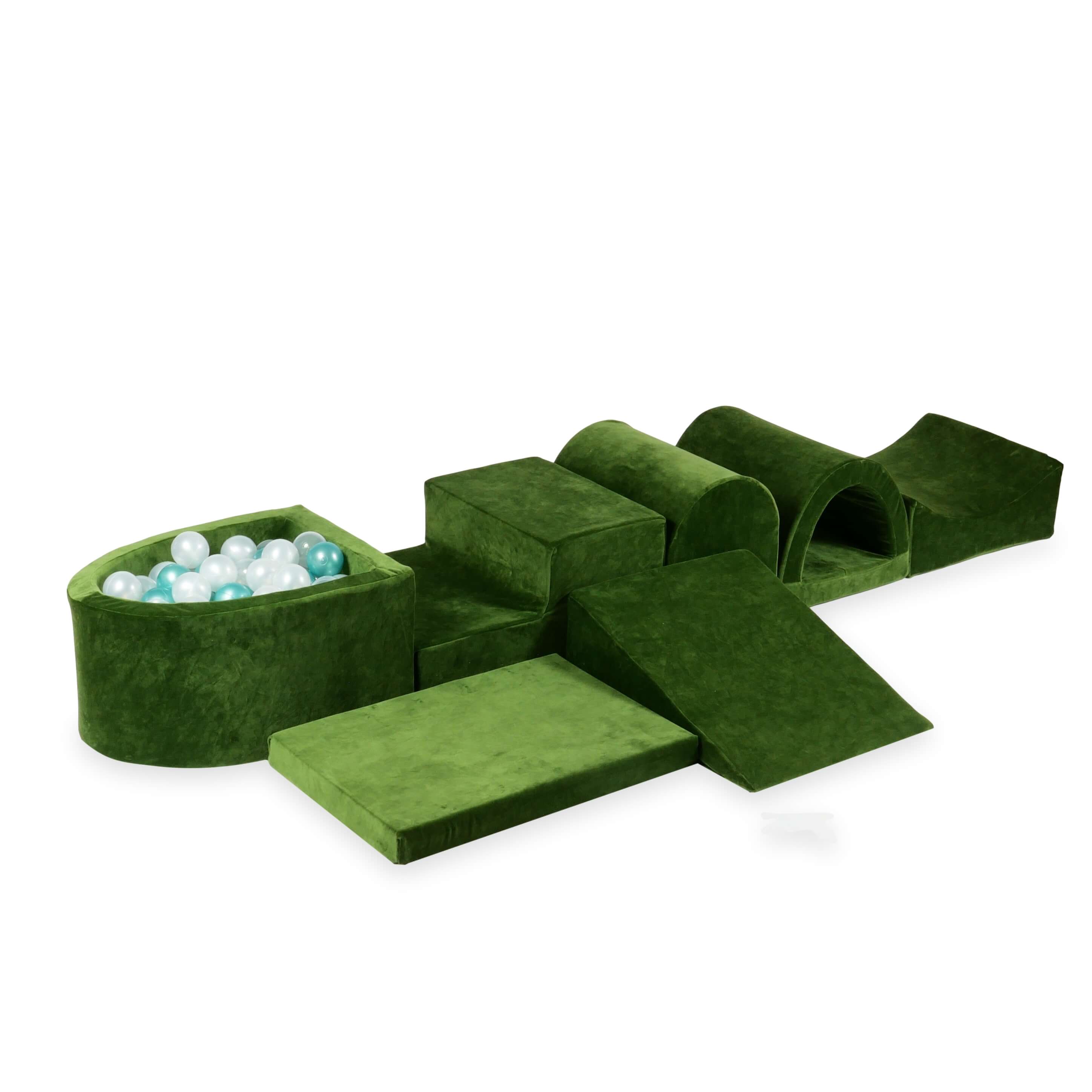 Plus grande aire de jeux en mousse avec piscine micro velvet soft olive + 100 balles