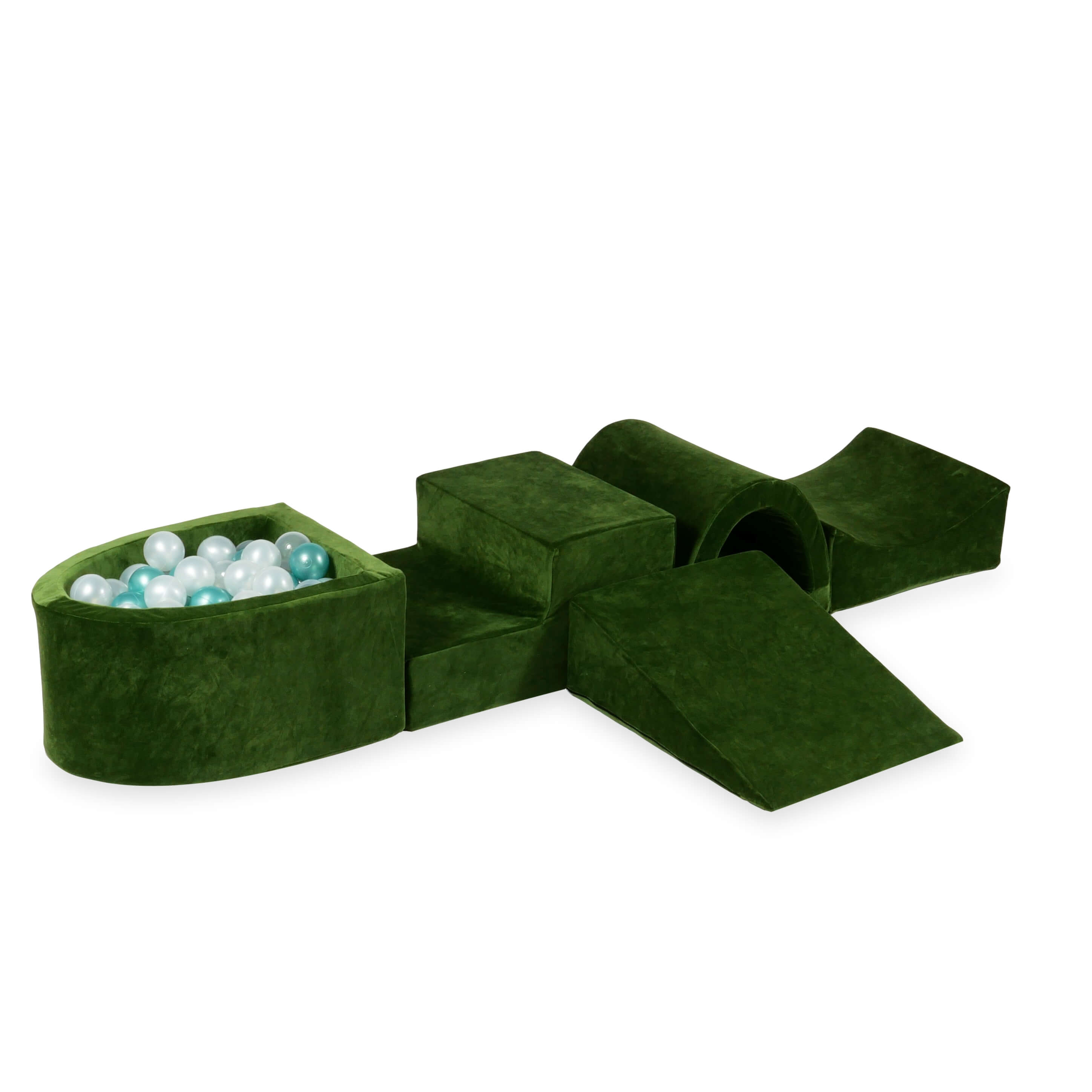 Aire de jeux en mousse avec pont et piscine micro velvet soft olive + 100 balles